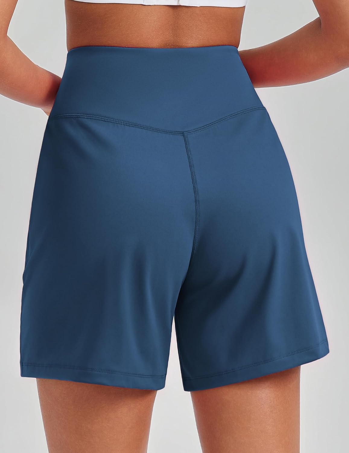 PINSPARK Women's Athletic Shorts 6" High Waisted Yoga Shorts with Pockets Soft Workout Running Shorts for Gym