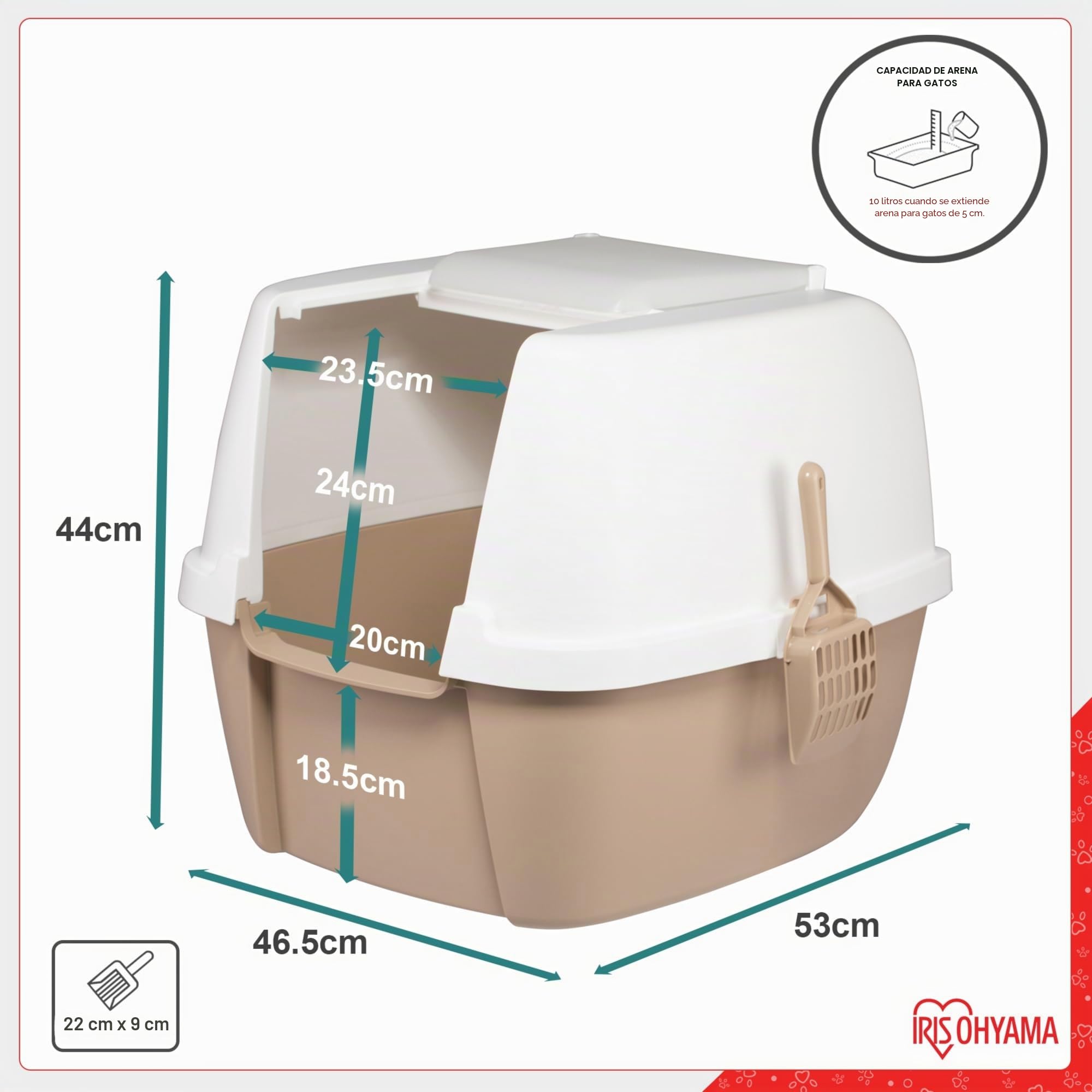 Iris Ohyama Arenero Gato Cubierto con Pala, hasta 8kg, Blanco/Beige, Caixa de areia para Gatos, Caja, para Gatos Grandes y pequeños, Cerrado, Cagadero, WC, Libre de BPA, Cat Litter Box, CLH-17J
