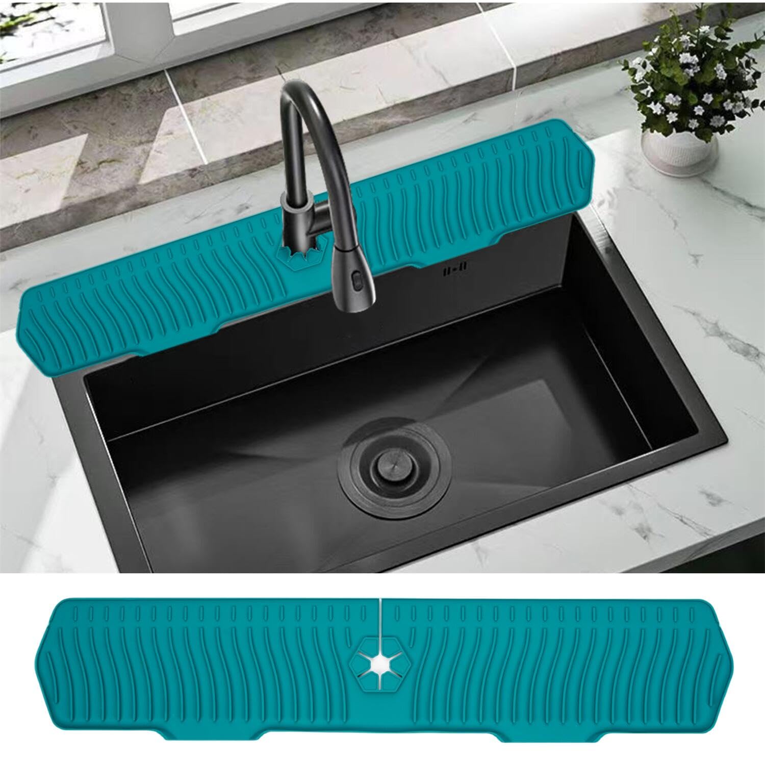 30 Inch Sink Splash Guard, Large Size Kitchen Sink Splash Guard, Longer Silicone Faucet Handle Drip Catcher Tray for Kitchen Countertop, Bathroom, Farmhouse (Green)