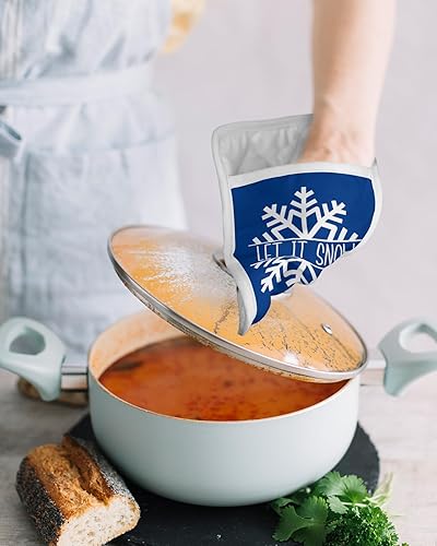 Miniatura 32 de Juego de 4 agarraderas de tela de rizo antideslizantes y aislantes de calor con bolsillo, guantes gruesos para horno, posavasos para hornear