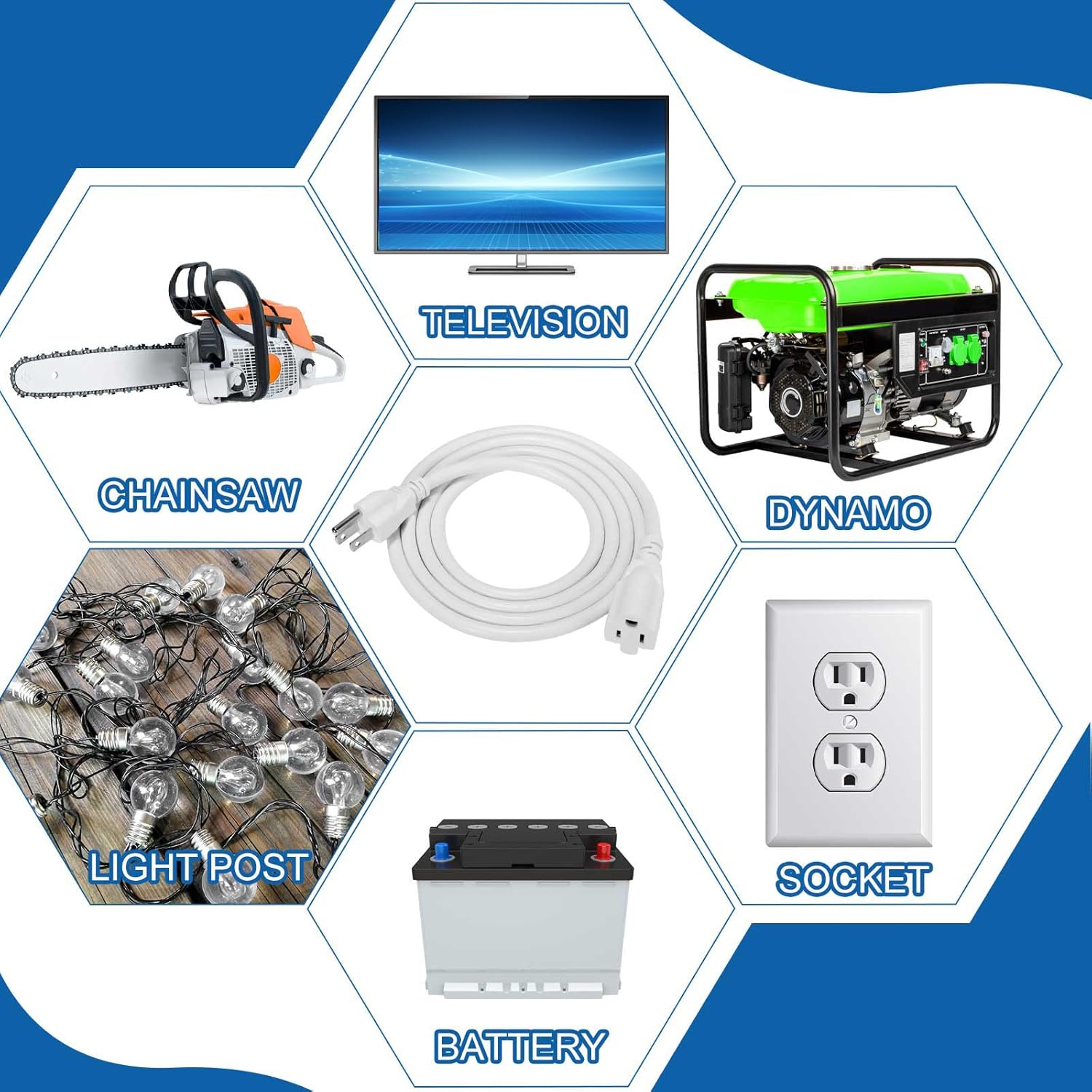 Kanayu 10 Pcs 6 Feet Extension Cord, 16 AWG SJW Heavy Duty Power Cable 13 Amps 125V Extension Cable with 3 Prong for Indoor Outdoor Electrical Kitchen Appliances, UL Listed(White)