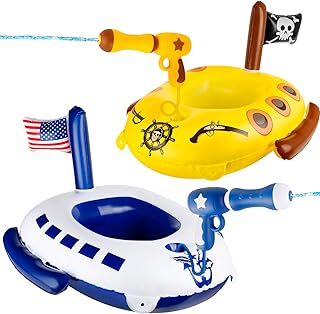 2 Pack Kids Pool Floats with Water Gun, Toddler Pool Float, Inflatable Ride-on Warship and Pirate Ship, Pool Toys for Boys and Girls Aged 3-8 Years, Swimming Pool Floaties Gifts for Toddlers