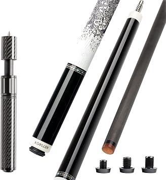 KONLLEN Carbon Fiber Pool Cue Stick Handmade Inlay Cue with Adjustable ExtensionAbalone Shell Inlay Ring, Carbon Technology Low Deflection Billiard Cue Stick, Ebony Butt, 12.5mm,147cm