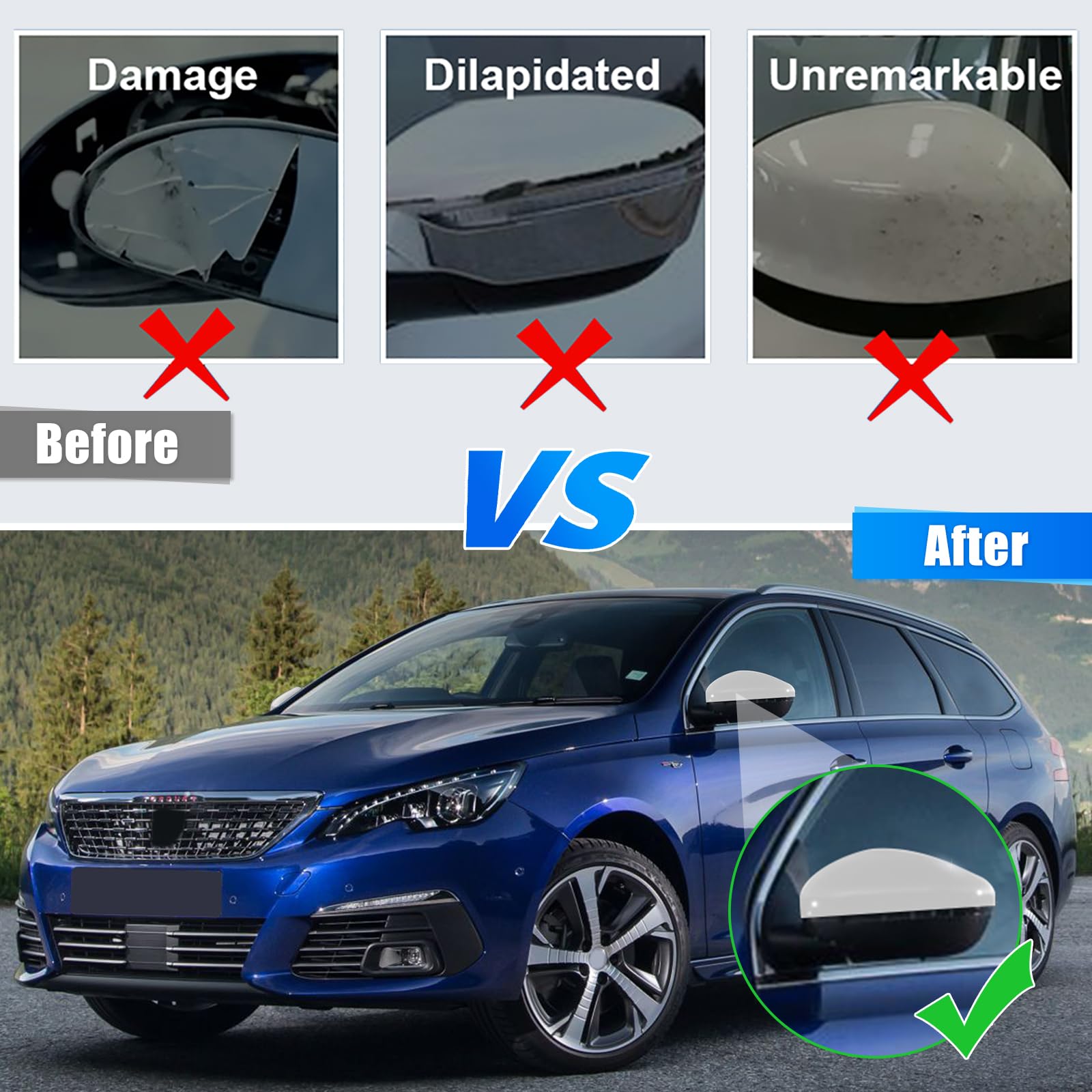 coques de rétroviseurs Pour Peugeot 308 MK2 2013-2016 2017 2018 2019