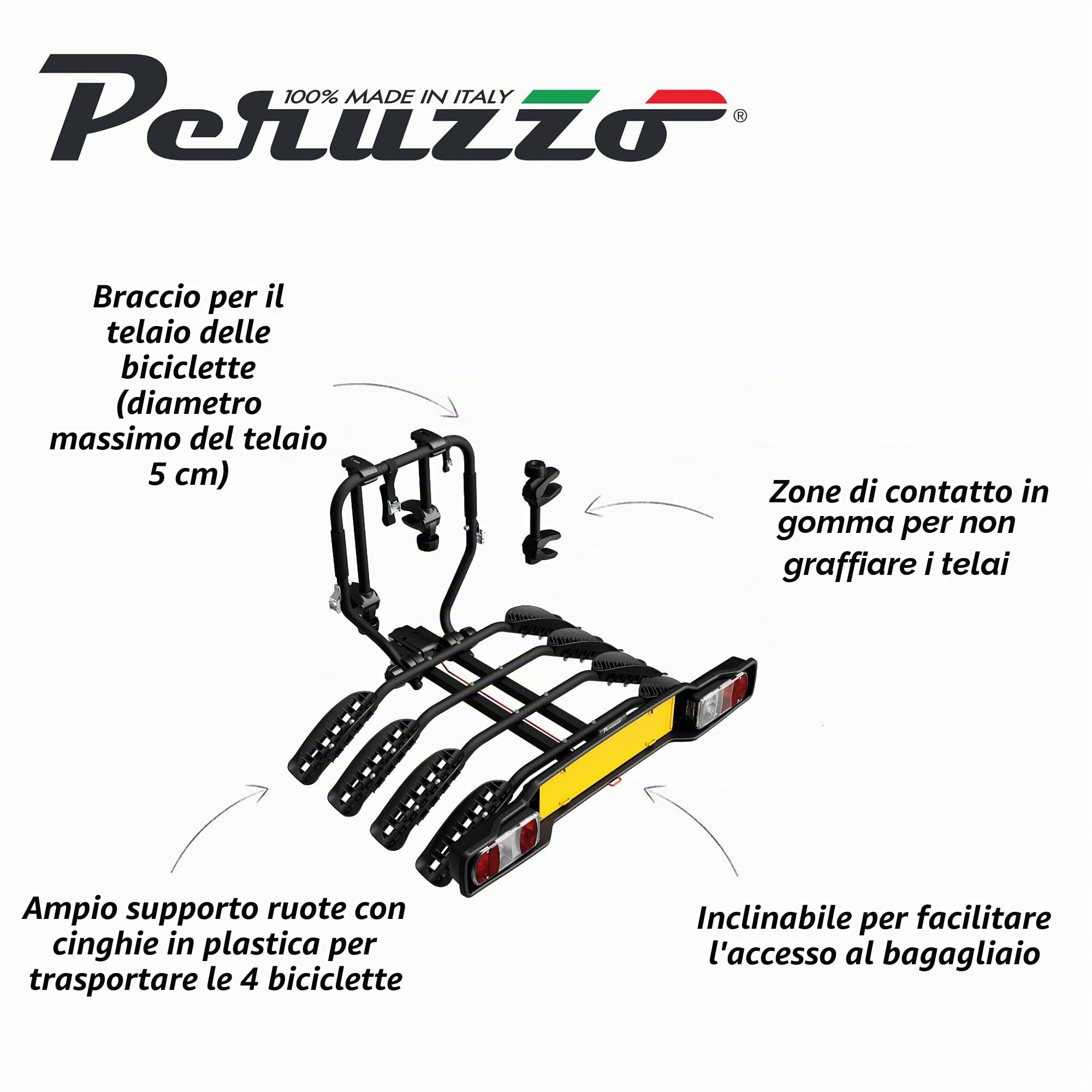 Peruzzo Siena 4 bici 668/4N - Portabici Universale da Gancio Traino per Trasporto Bici con Massima Sicurezza e Compatibilità
