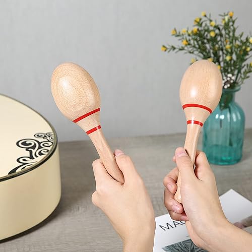 Miniatura 12 de 2 piezas de maracas de madera para niños y adultos, maracas de madera, instrumento musical Verde