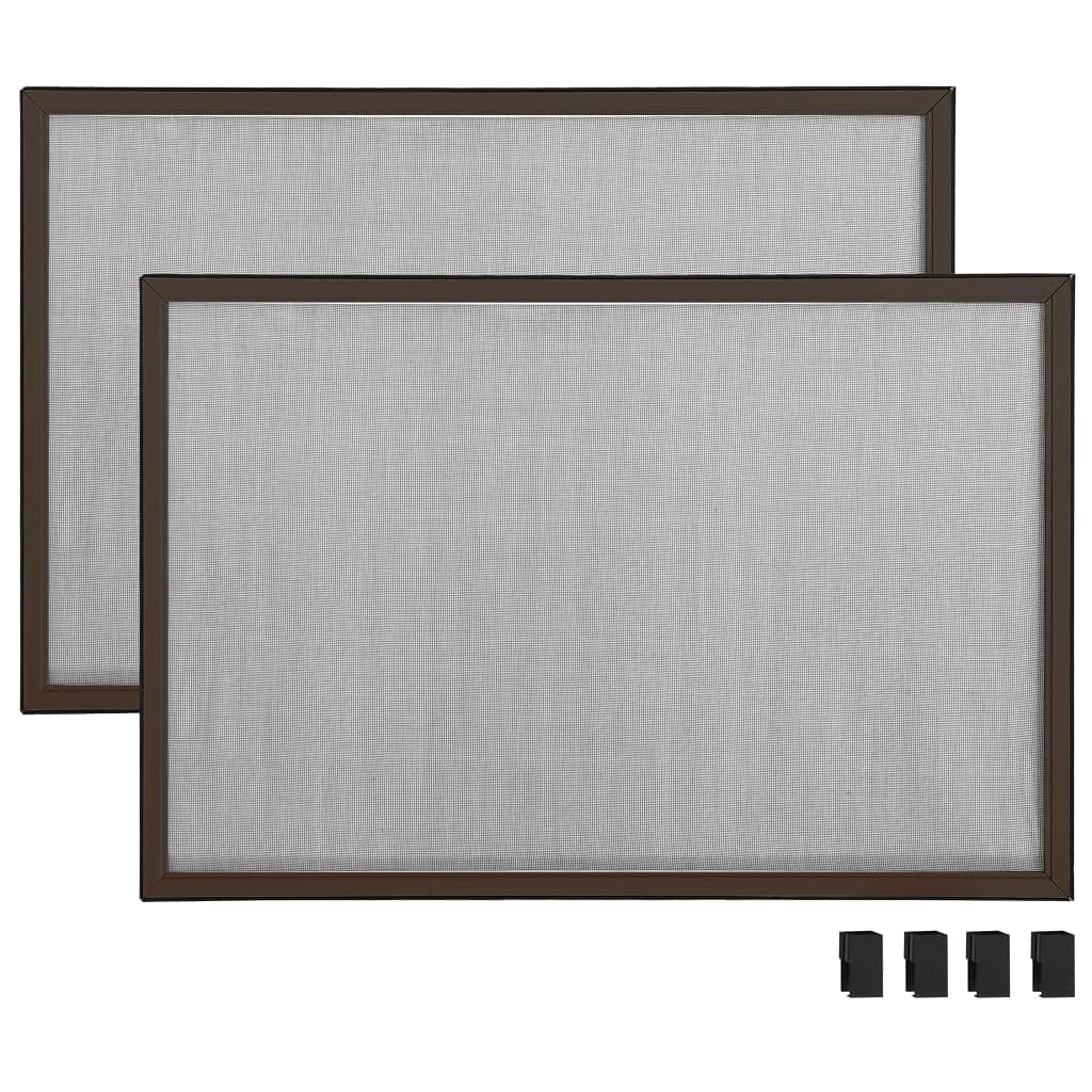 Mosquitera extensible para ventanas con persianas, 75-143 x 50 cm, marco de aluminio marrón con tejido de fibra de vidrio negro, mosquitera sin taladrar