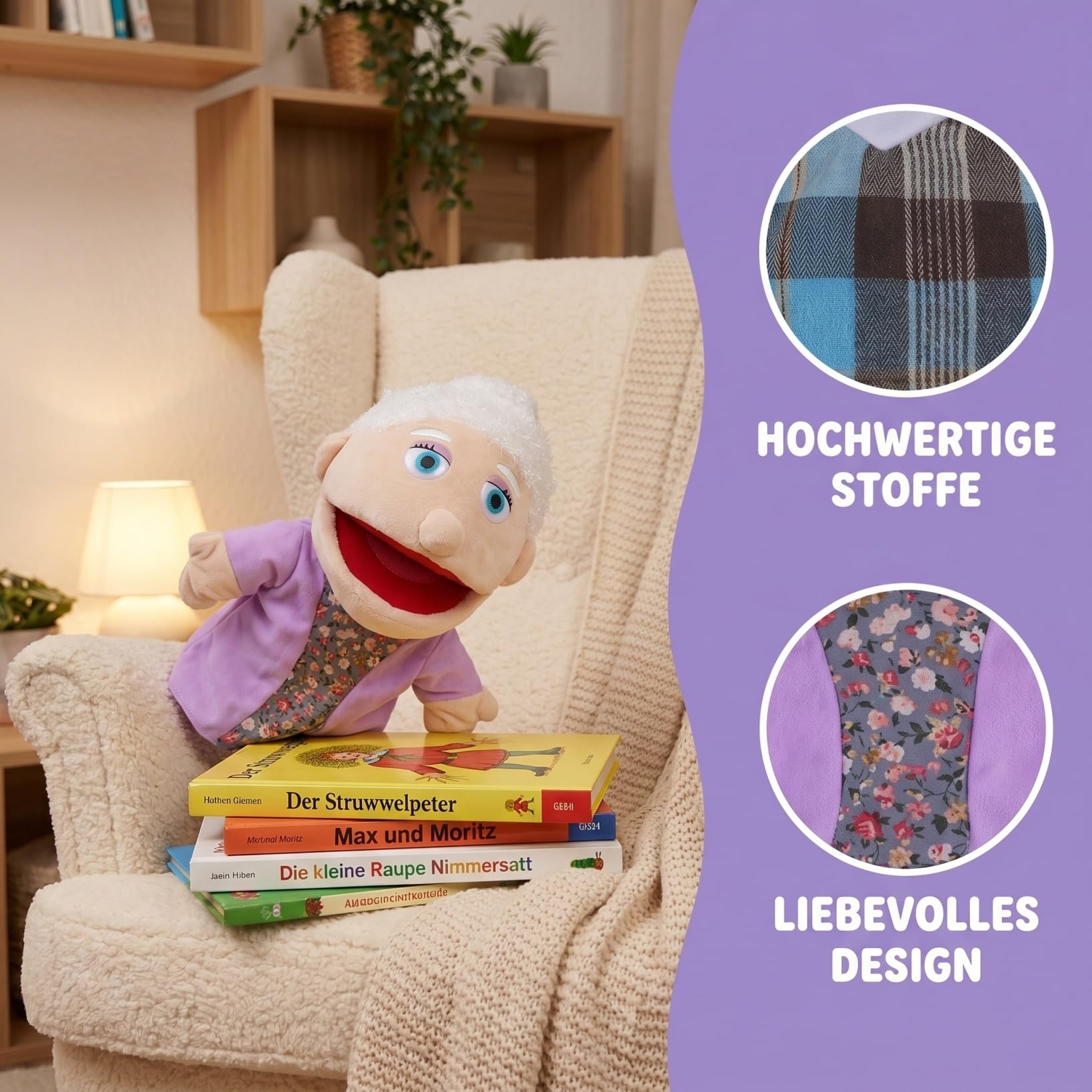 Toyvian Muñeca de mano de 2 personajes, narración de historias, juguete marionetas de dedo con historia de muñecas, juguete para abuela y abuelo, ropa de bebé para niños, guantes de algodón pp, manual