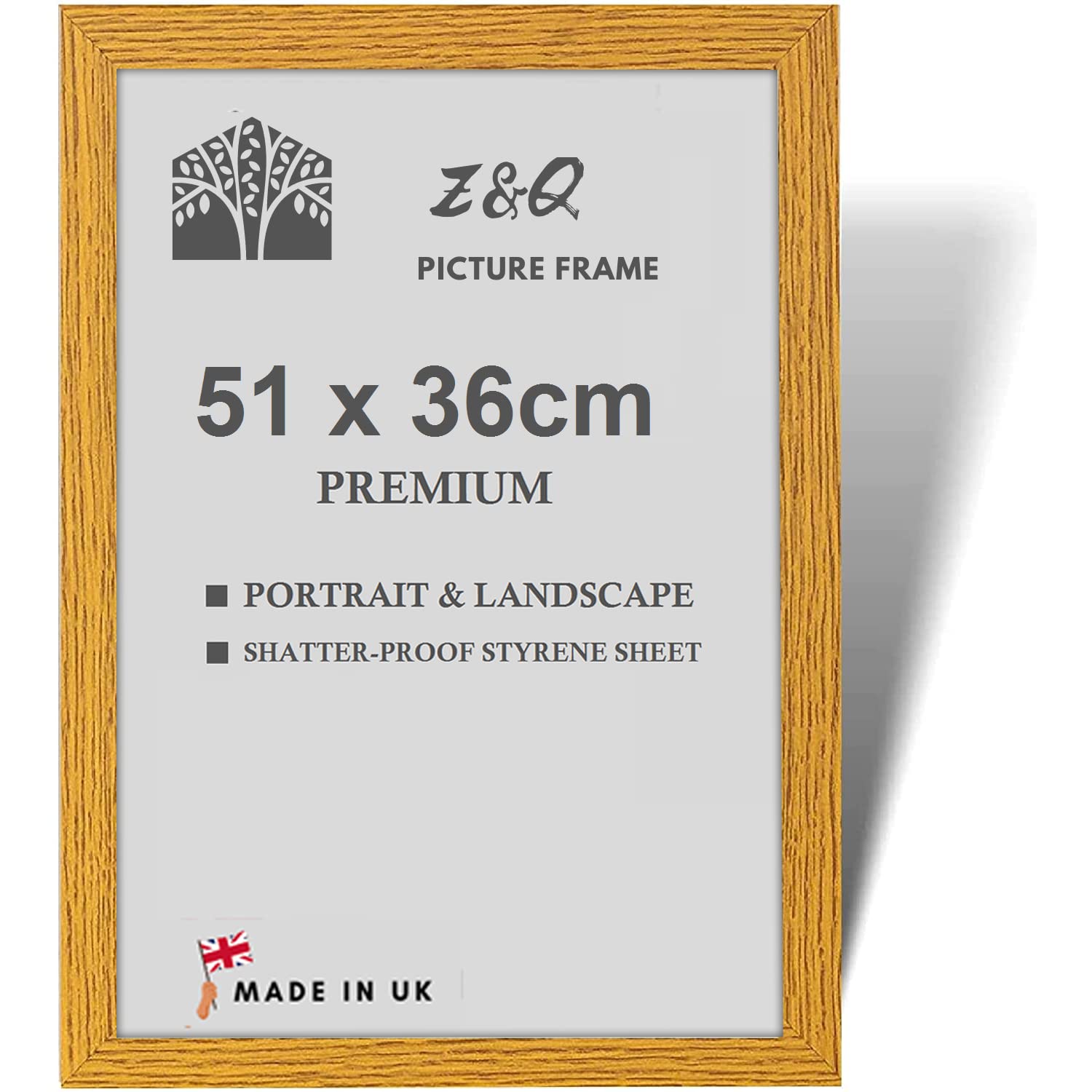 Z&Q Wall Poster Frame Large Poster Sized Frame Wall Mount for Pictures Photos Paintings with Plexiglass Front Vertical Horizontal both Ways Hanging (51 x 36 cm, Oak)