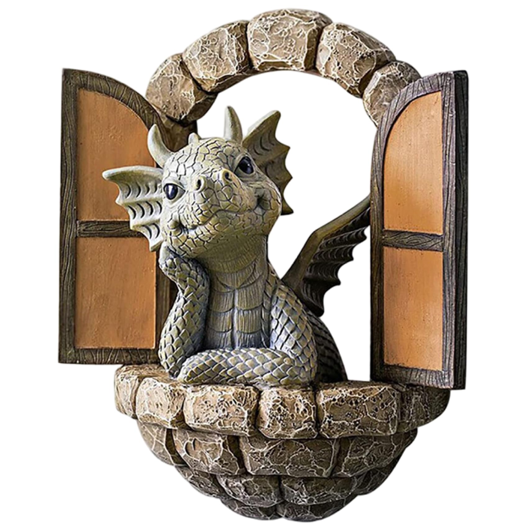 Goutdori Dragon Statue Lovely Meditated, Resin Garden Figurine Outdoor Decor for Lawn Courtyard Home