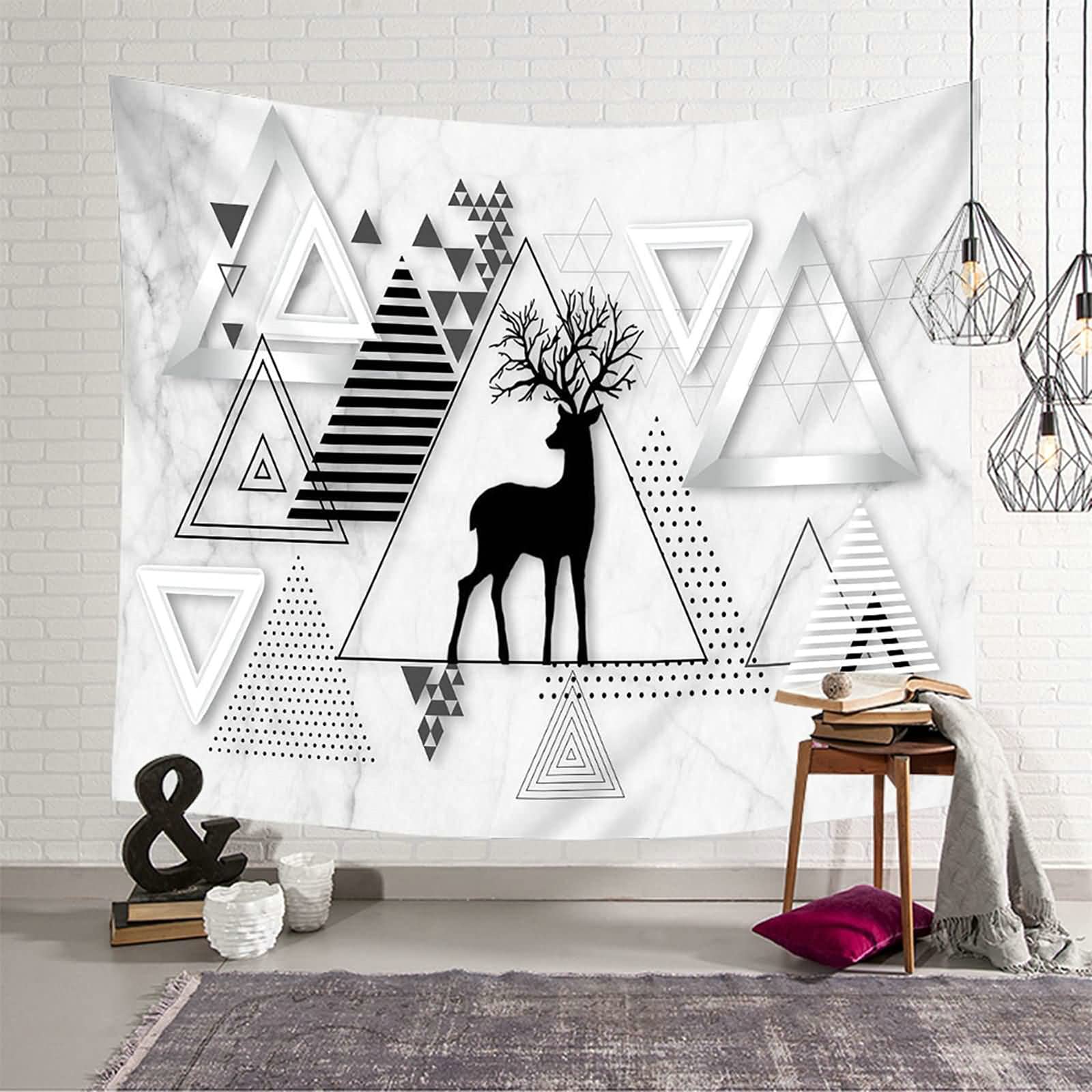 Tapiz de pared decorativo de alta densidad con diseño textil de alce y formas geométricas