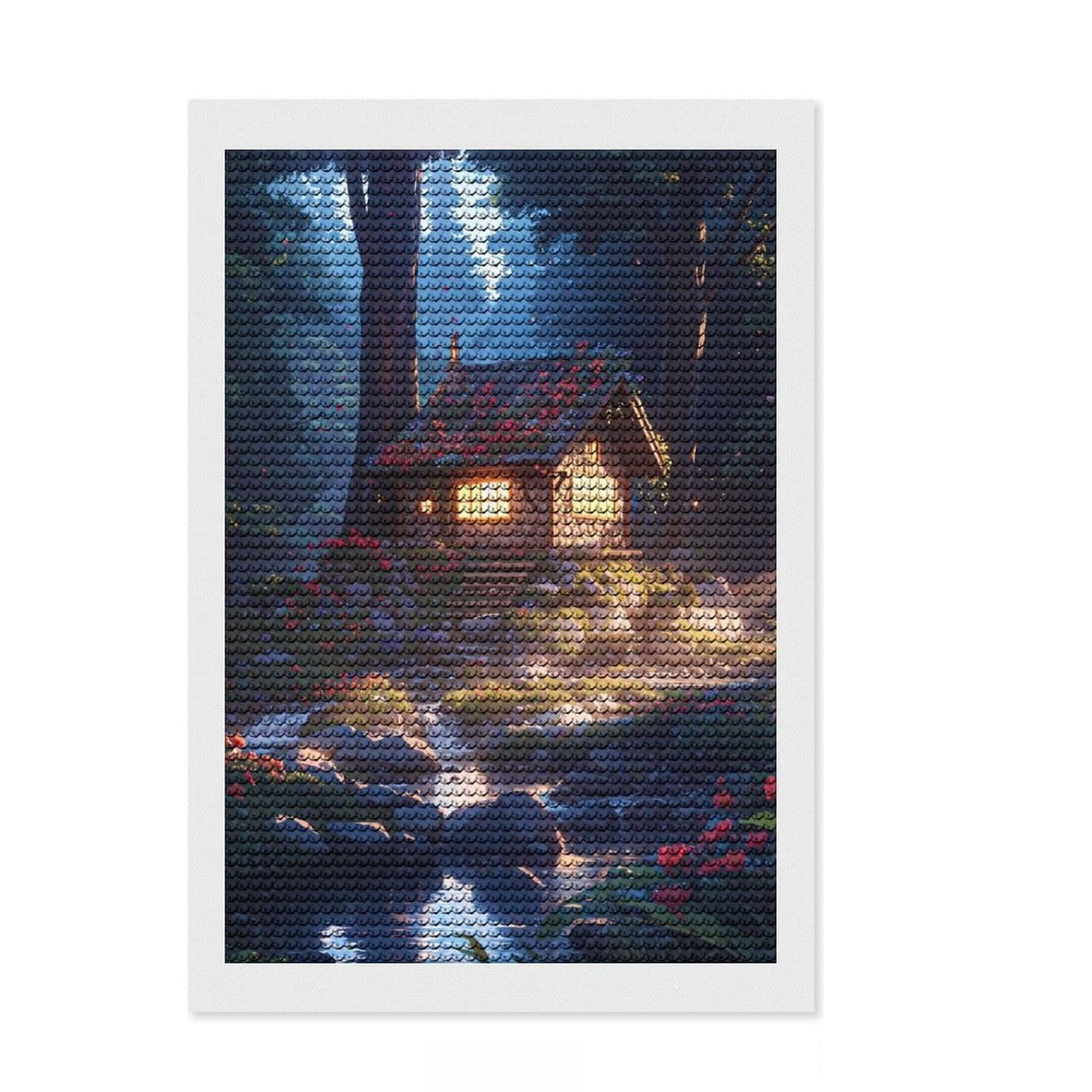 Junmoney Deep in The Woods Diamond Art Canvas 8"x12", Good for Quiet Evenings, Mindful Craft Activity, Office Decor, Gift Idea, with Tool Kit