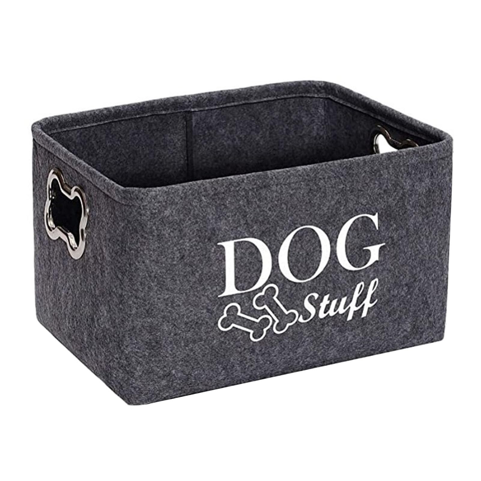 CUSROS Dog Toys Storage Bins Felt pet Baskets Dog Toy Storage Box with Metal Bone-Shaped Handle, Dog Toy Storage Baskets, Collapsible Dog Toys Organizer Box for Pet Toys, Blankets Dark Gray
