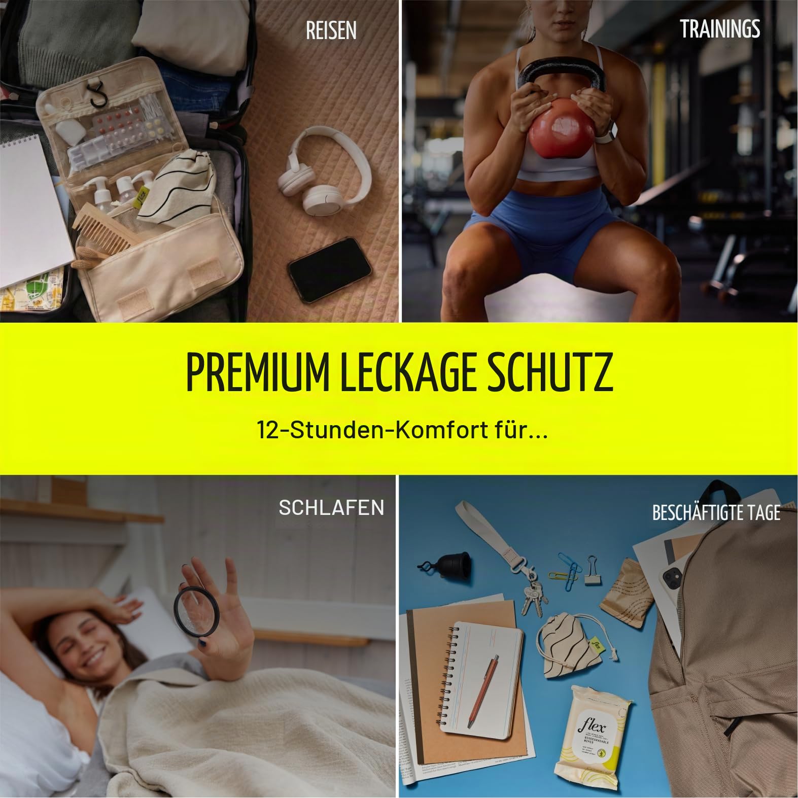 FLEX Menstruationsscheibe, Einweg-Periodenscheiben, Tampon-, Pad- und Cup-Alternative, 12 Stück, Schwarz
