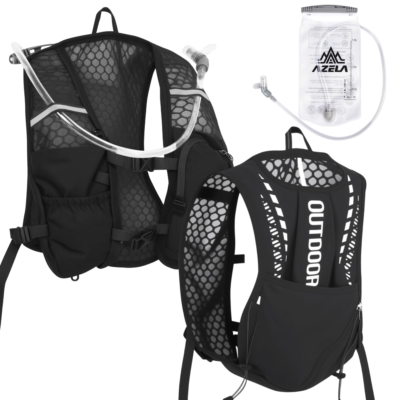 Sac à dos d'hydratation pour le cyclisme de plein air - Gilet de course à pied - 5 l - Respirant - Pour homme et femme - Avec sac à eau de 1,5 l