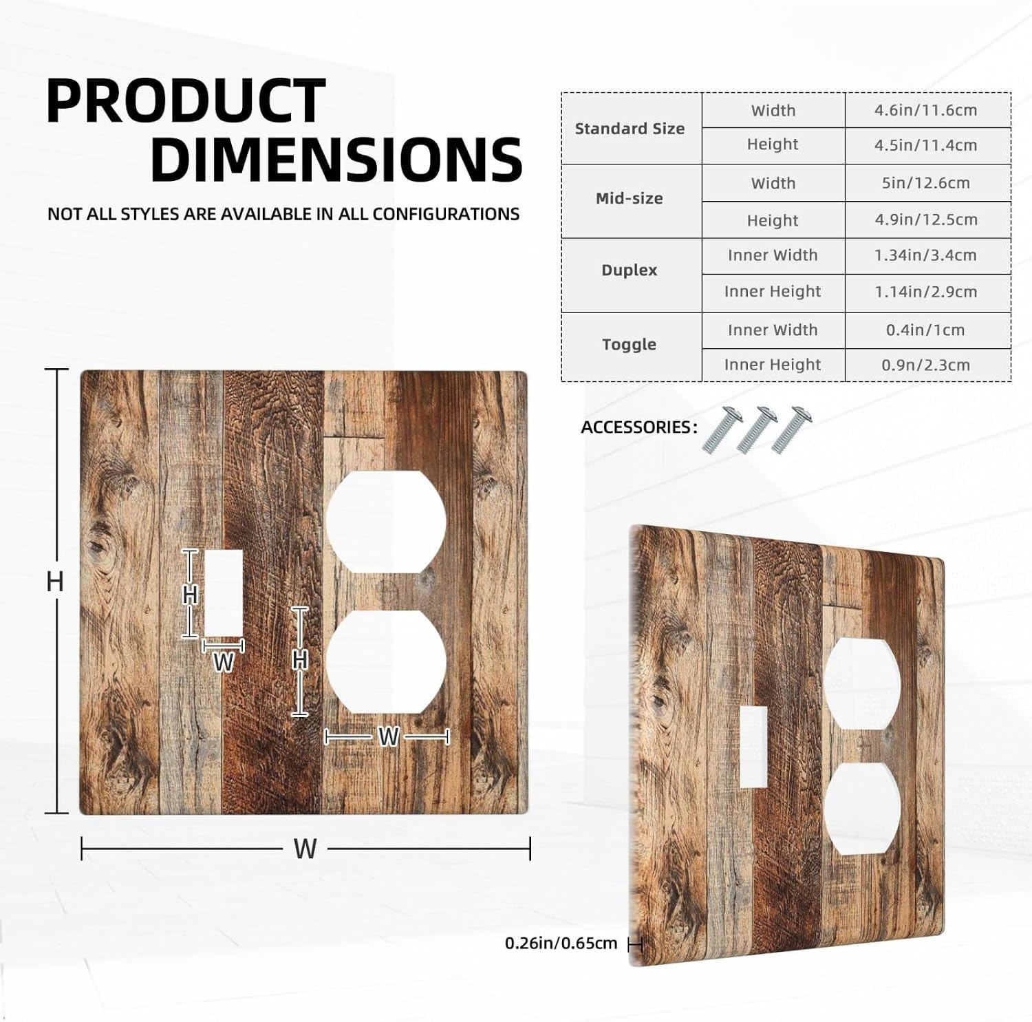 Farmhouse Vintage Rustic Kitchen Brown Wood Grain 2-Gang 1-Toggle 1-Duplex Device Combination Wallplate Distressed Vintage One Toggle Switch and One Duplex Receptacle Outlet Combo Light Switch Cover image 5