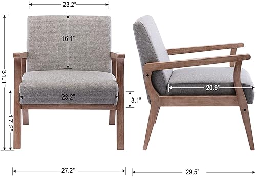Miniatura 2 de Silla reclinable tapizada de mediados de siglo, moderna silla decorativa cómoda de tela, silla de esquina para interiores con marco de madera para