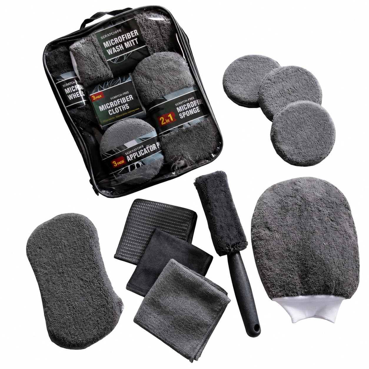 Kit Pulizia Auto Completo con Microfibra e Guanto Lavaggio Senza Graffi