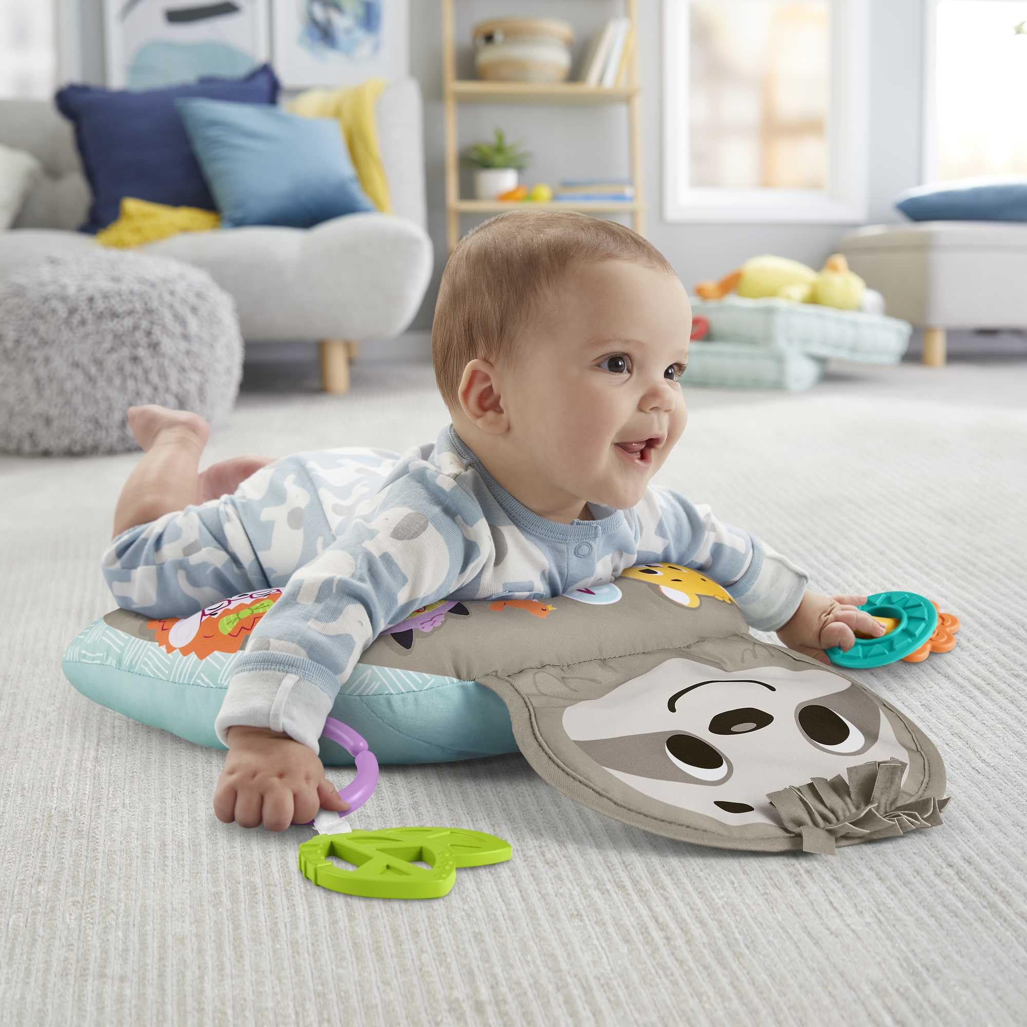 Fisher-Price Poduszka z wibracjami Muzyczny leniwiec z podparciem podczas zabawy na brzuszku + zabawki aktywizujące, GRR01