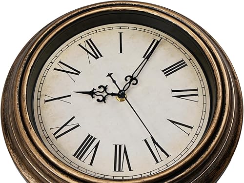Miniatura 3 de Reloj de pared vintage, 10 pulgadas, retro, silencioso, sin tictac, números romanos, fácil de leer, reloj de cuarzo de calidad, funciona con pilas,