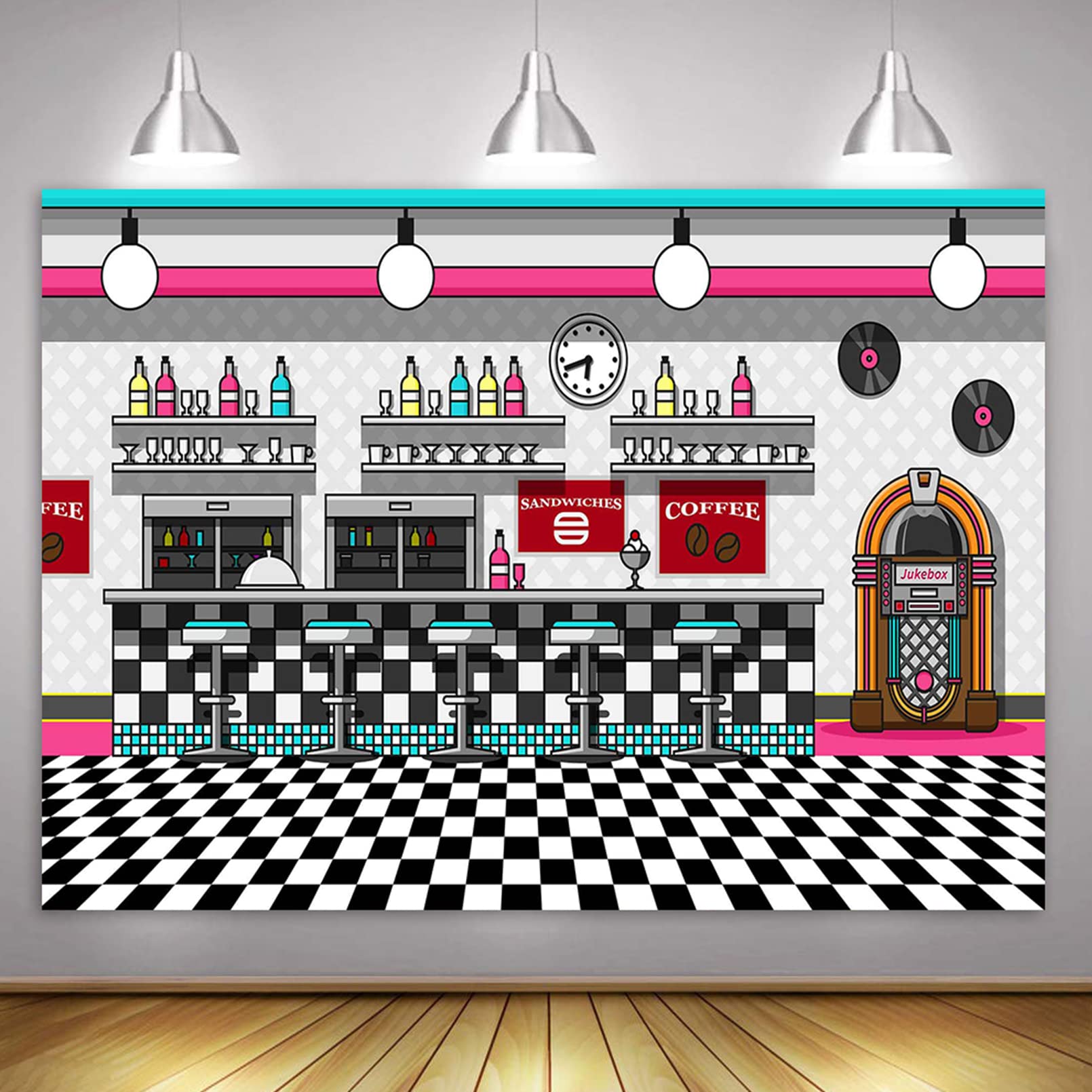MTMETY 7x5ft 50s Retro Rock N Roll Diner Party Backdrop Sock Hop Dance Cosplay Prom Photography Background Classic 1950s Baby Adult Birthday Wedding