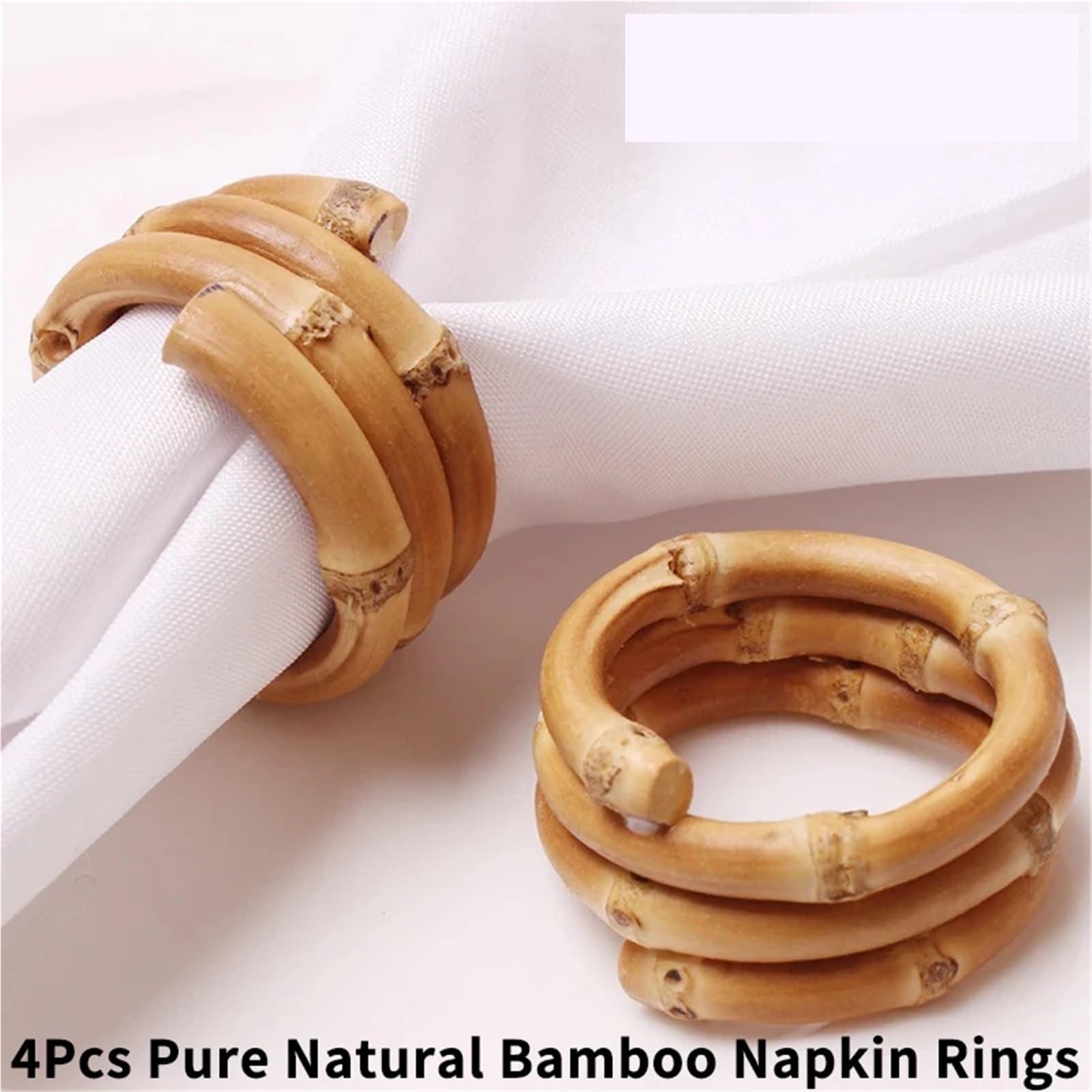 Lot de 12 ronds de serviette en bambou naturel rustique, décorations de table faites à la main