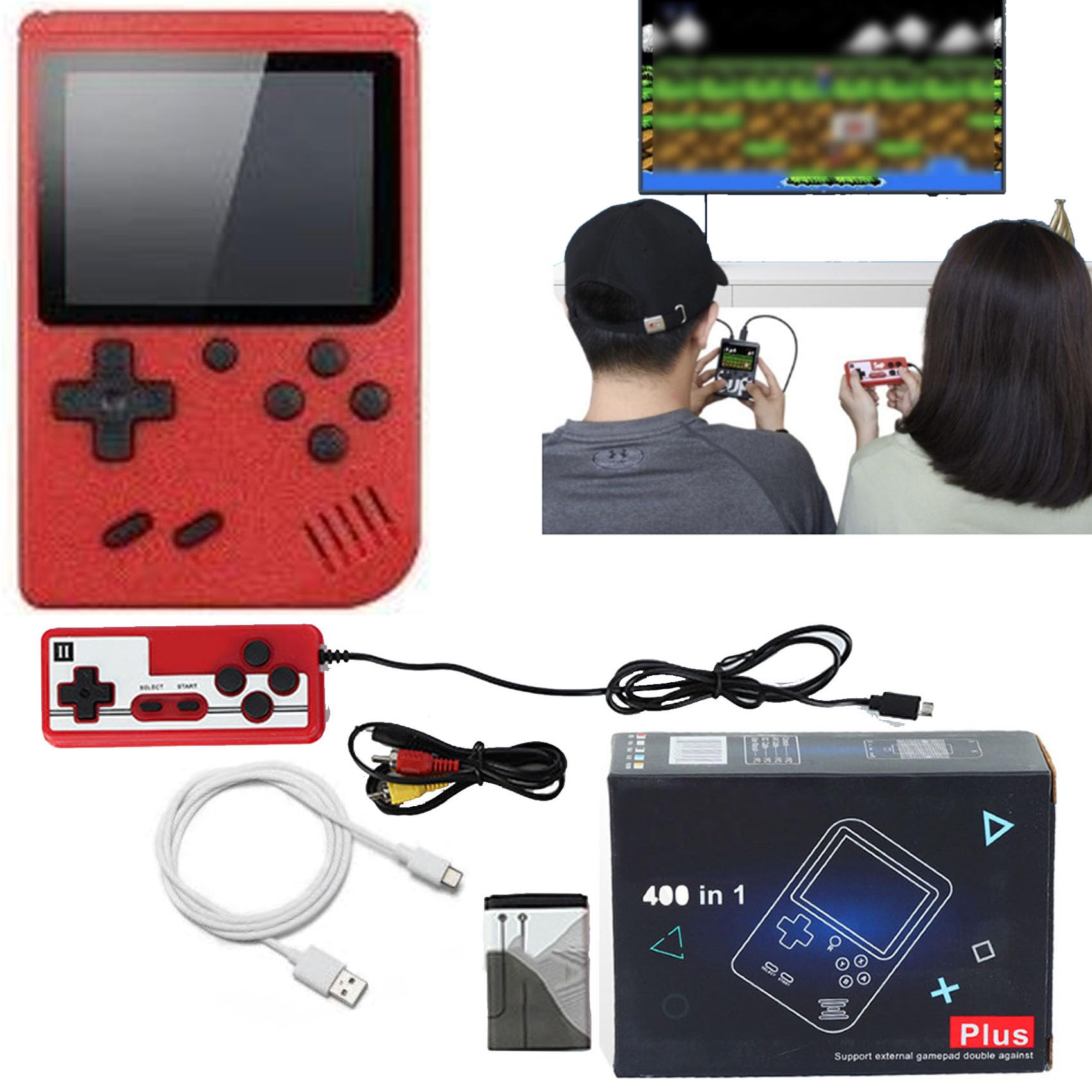 Tinytendo Handheld Console, 2024 New Tiny Tendo 400 Games, Gametendo - Over 400 Nostalgic Games, 3in High-Definition Large Screen, Upports 2 Players Playing Simultaneously (Red)