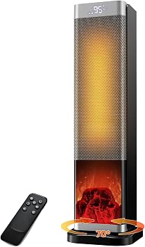 Electric Heater,2000W Space Heater with Remote,23-Inch Portable Heaterwith 70  Oscillation,Fan Heater with 3D Flame,LED Screen,ECO Mode,12H Timer  Plug in Heater for Bedroom,Office,Home Use