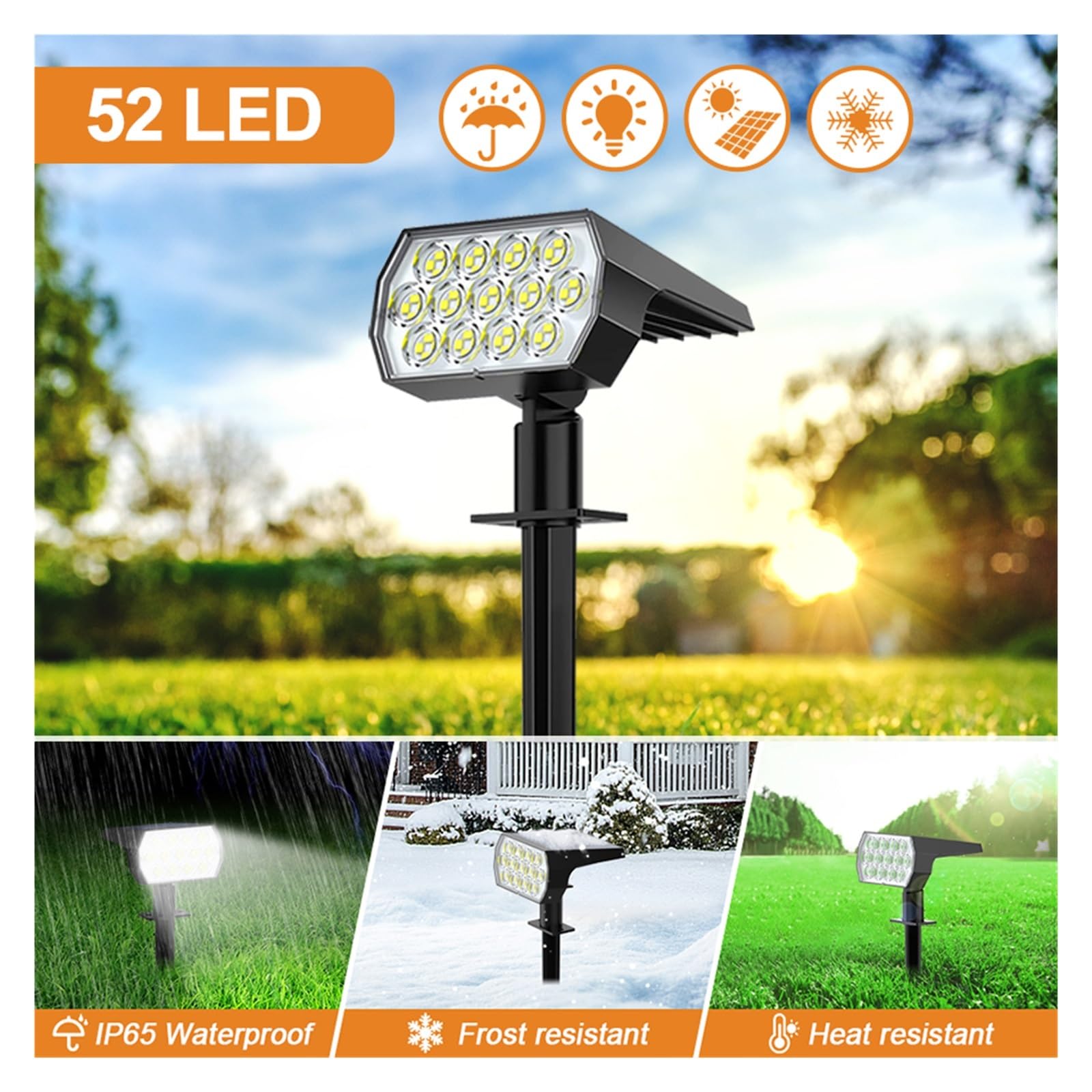 57/52 Focos De Paisaje Solar LED Luces Solares For Exteriores 3 Modos IP65 Lámpara De Pared De Jardín Impermeable Patio Pasarela Decoración De Porche Super Brillante(57 LED-White Light,2PCS)