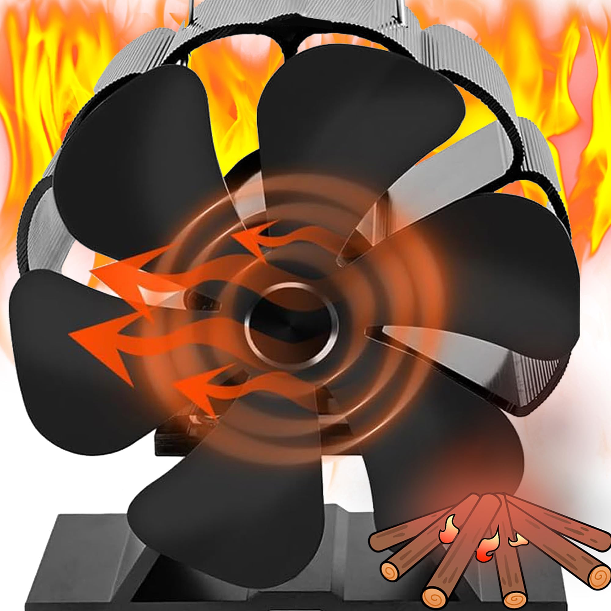 XUBX Ventilador de estufa de 6 aspas mini ventilador,Funcionamiento silencioso automático, Para Estufas, Estufas de Leña y Chimeneas, de estufa de leña para circulación de calor/operación silenciosa