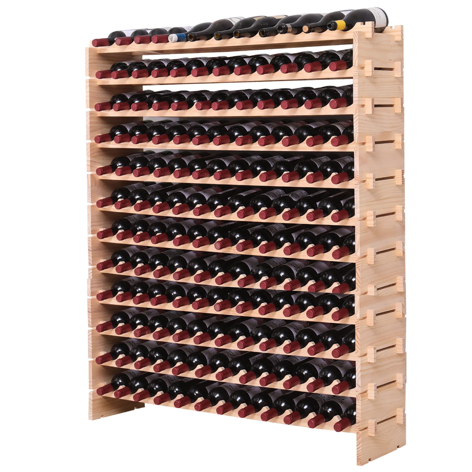 FDHUIJIA Wood Stackable Storage Modular Wine Rack Cabinet 144 Bottle freestanding Floor Wine Bottle Holder Display Shelves