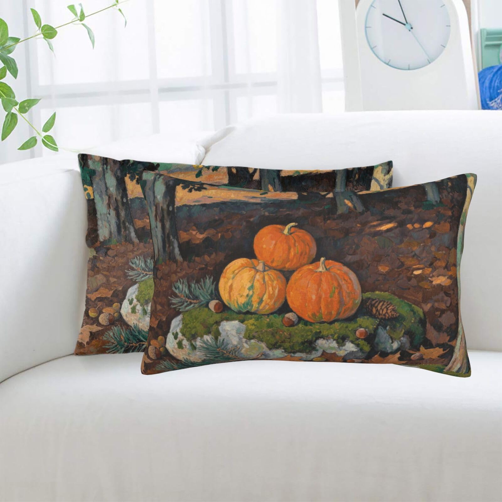 2 Pack Standard Pillowcases Sets, Ultra Soft Comfort Microfiber Plush Pillow Cases Leaves Pumpkin Decorative Throw Pillow Cover with Hidden Zipper for Bedroom, Sofa, Couch,14"X20"