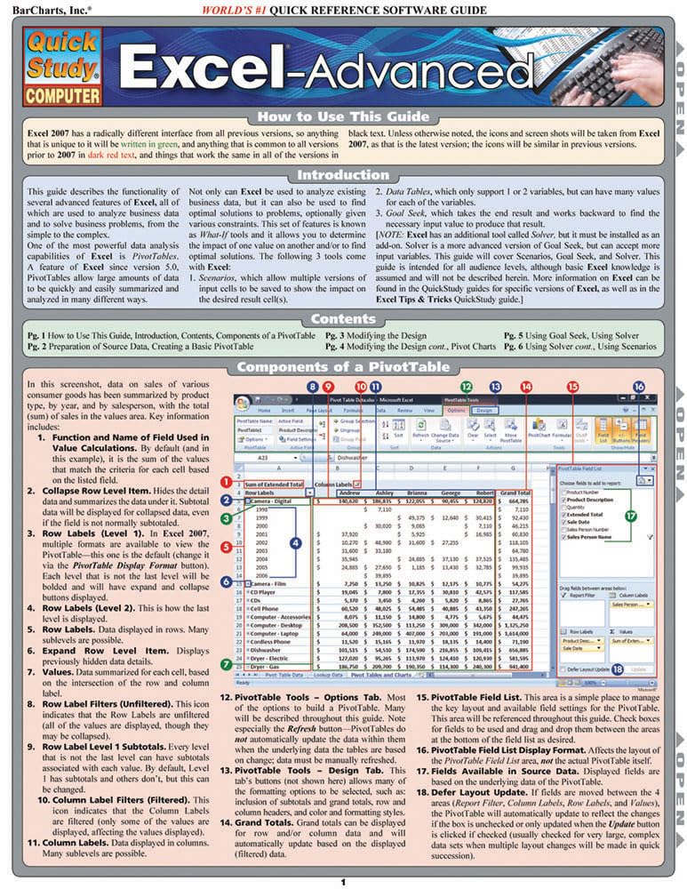 Amazon.com: Excel Advanced QuickStudy Laminated Reference Guide ...