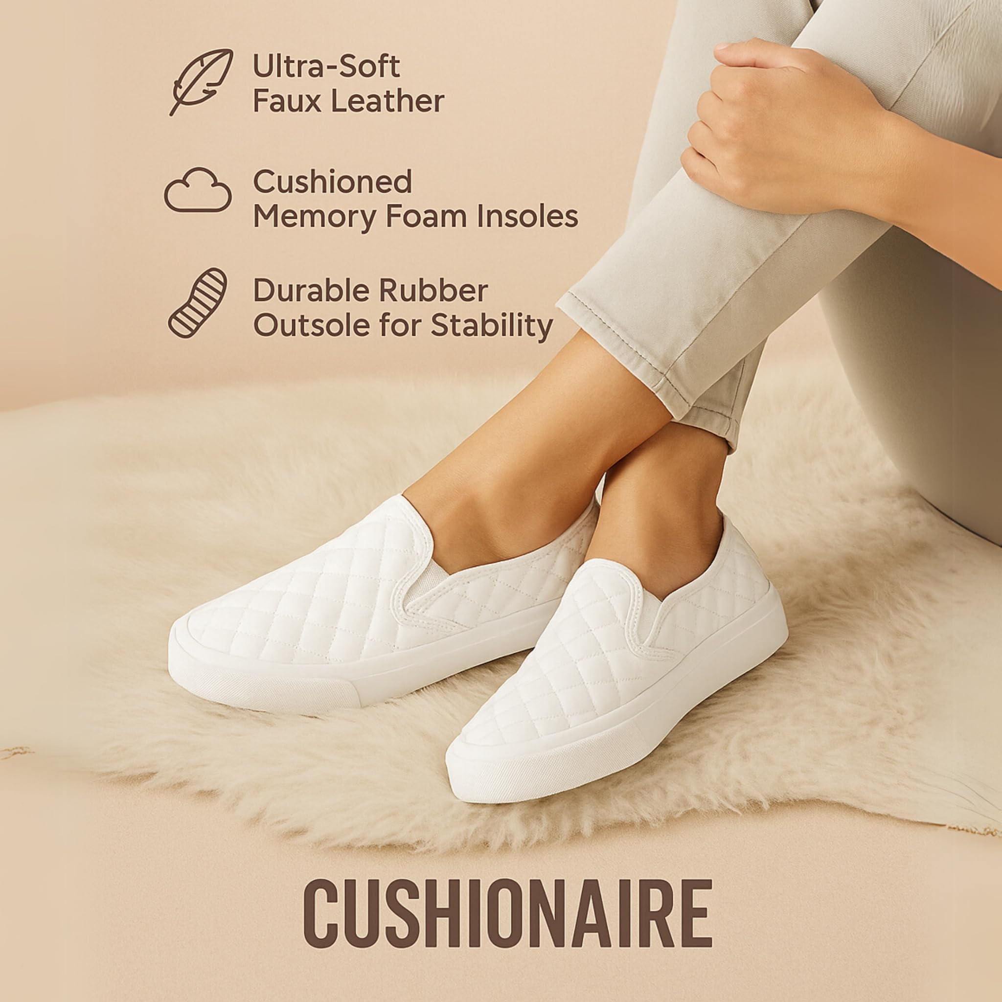 CUSHIONAIRE Faze - Tenis acolchados para mujer, de piel sintética, con plantilla de espuma viscoelástica y suela de goma