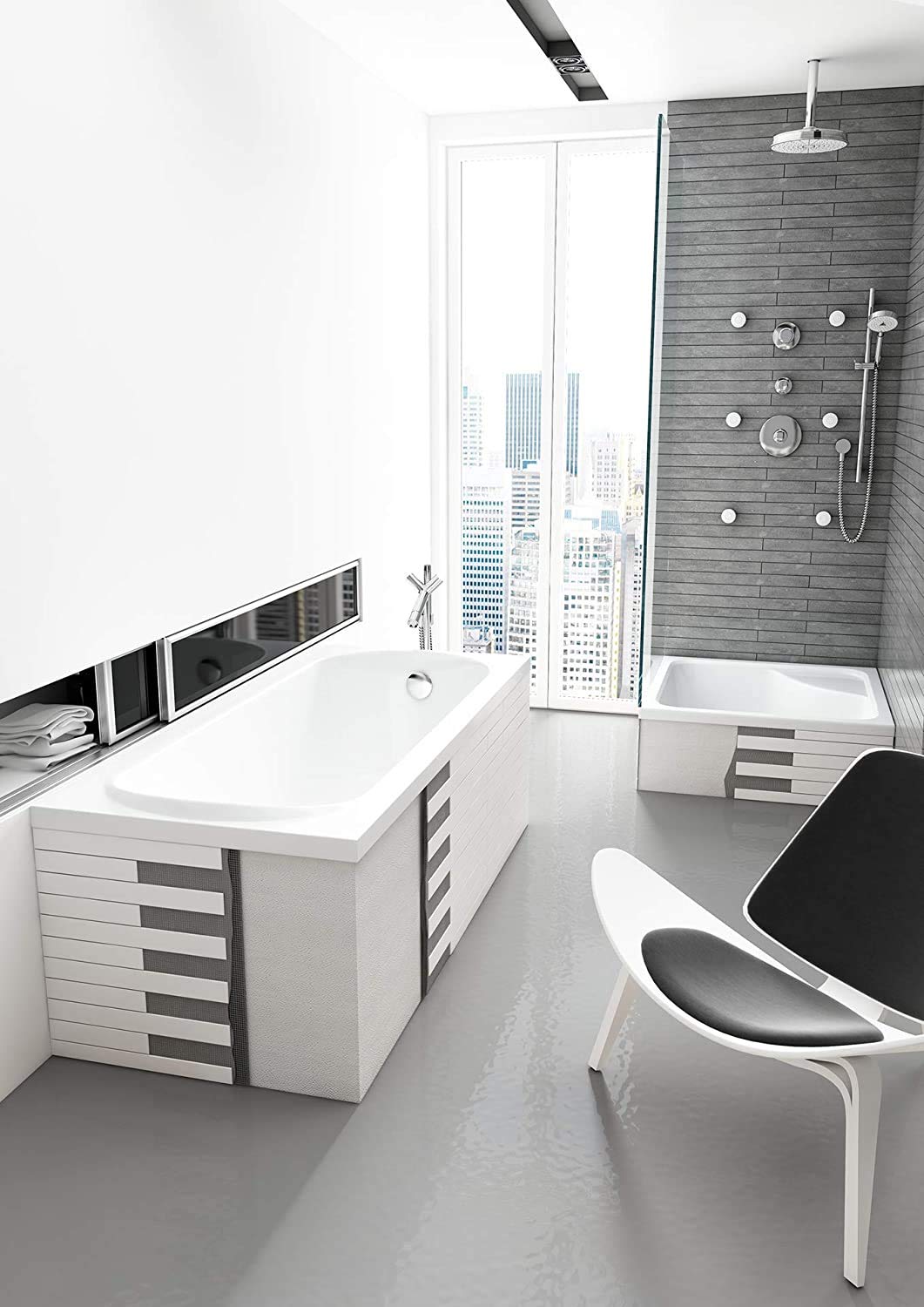 VBChome Bañera 175x80 cm Juego de Acrílico Bañera con Sifón Rectángulo Diseño Blanco Grifo de Desagüe Moderno en Cromo Simplex para 2 Personas (175x80cm)