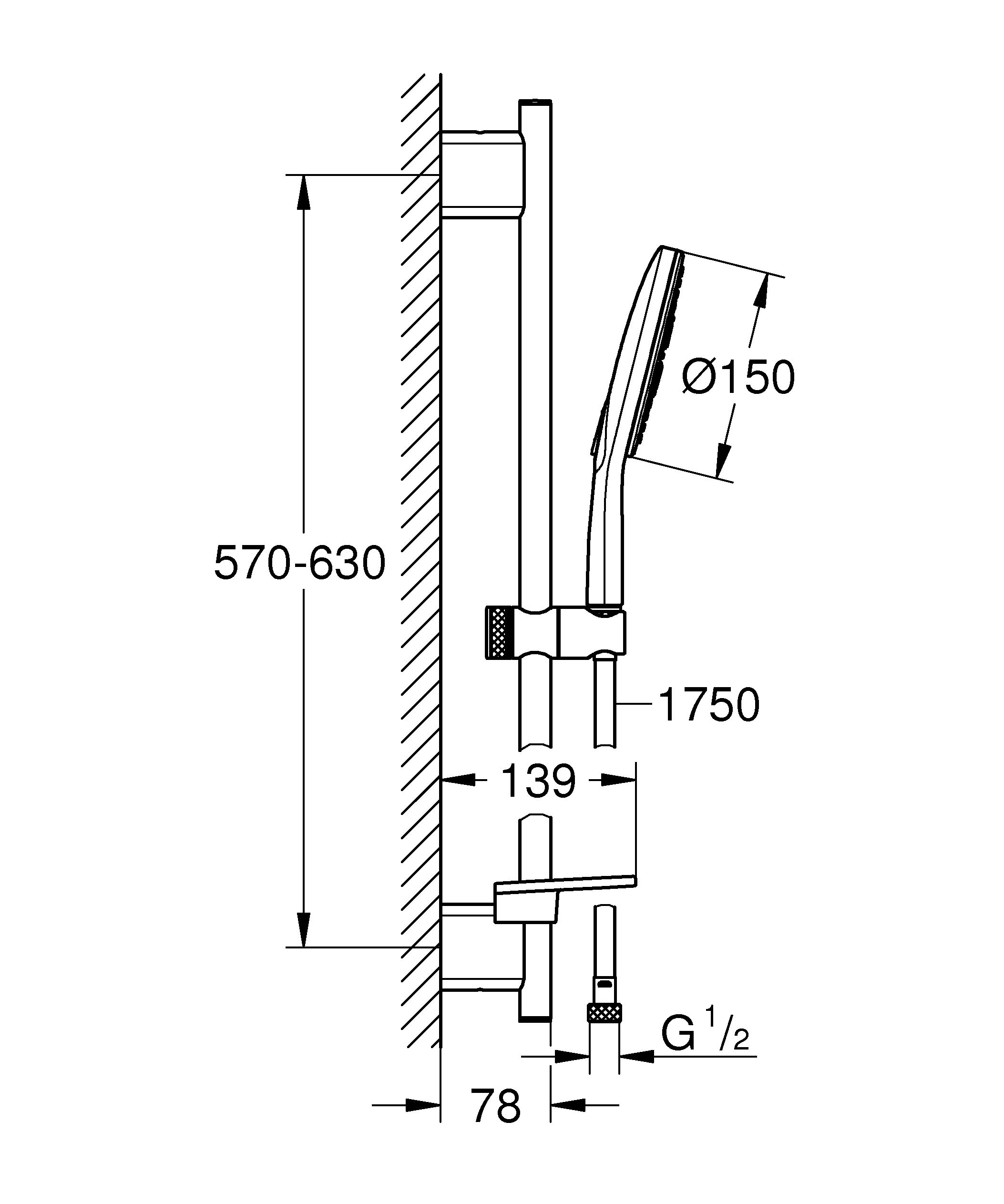 GROHE Ensemble de douche Vitalio SmartActive 150, pommeau de douche VitalioSmartActive 3 jets, barre de 600mm, flexible tuyau de douche VitalioFlex Trend 1750mm, chromé, 26598000 (Import Allemagne)