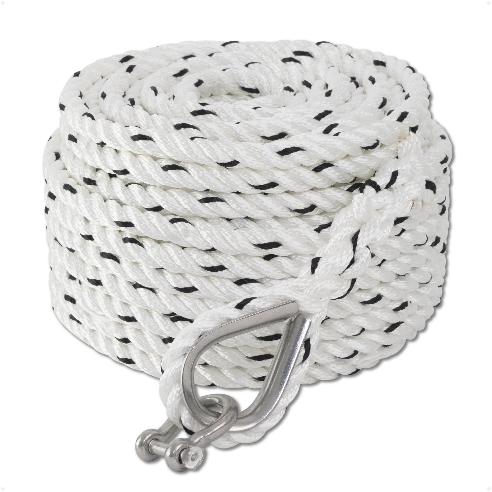 Five Oceans Anchor Line 9/16" x 100', Anchor Rope Line, Marine Premium 3-Strand White Nylon Boat Anchor Rope - Stainless Steel Thimble and Shackle, Ideal for Mooring Anchoring Towing - FO4487-C100
