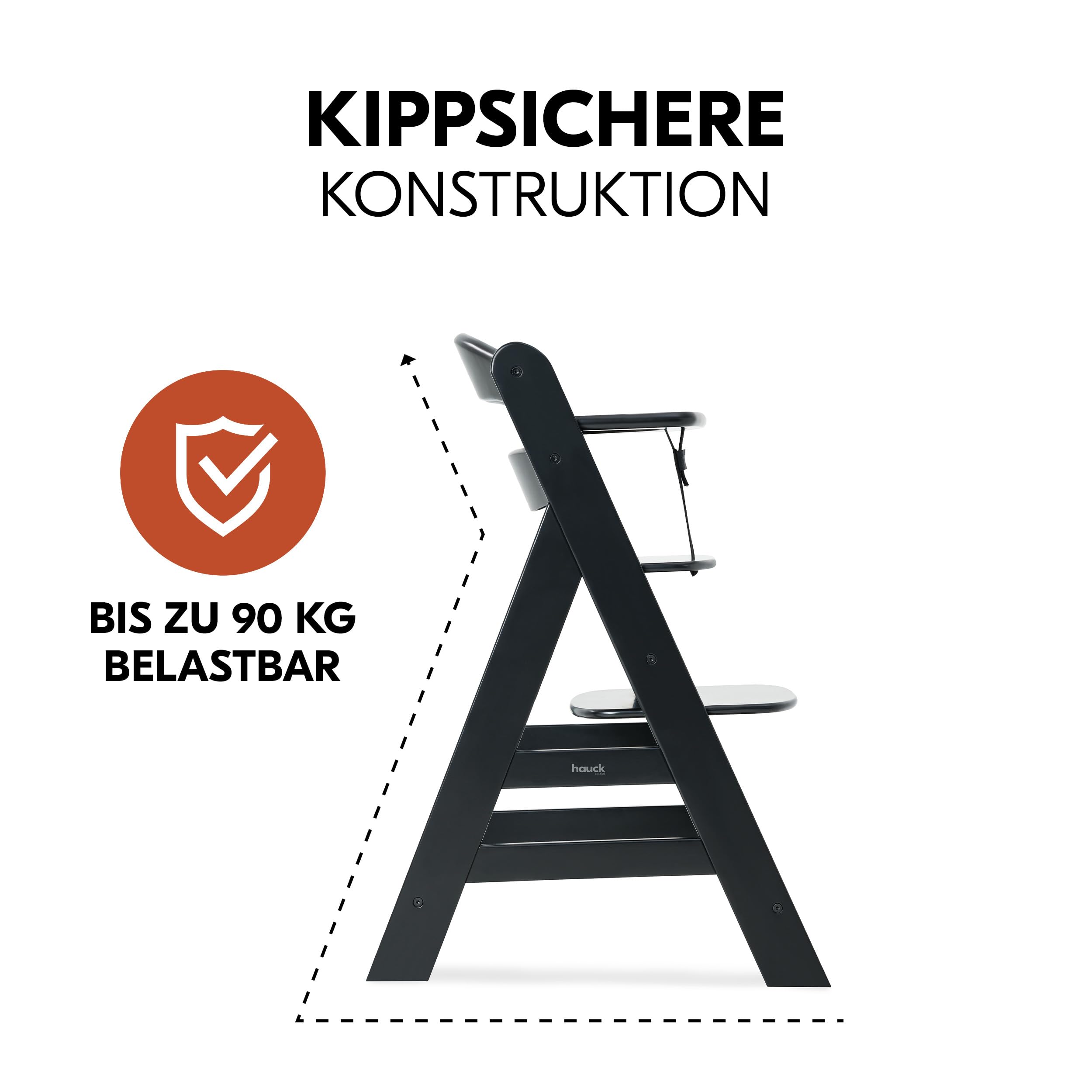 hauck Alpha+ Hochstuhl Newborn Set mit 2in1 Bouncer - Schwarz | Mitwachsender Holz Kinderhochstuhl ab Geburt bis 90 kg | inkl. Neugeborenenaufsatz & Sitzkissen