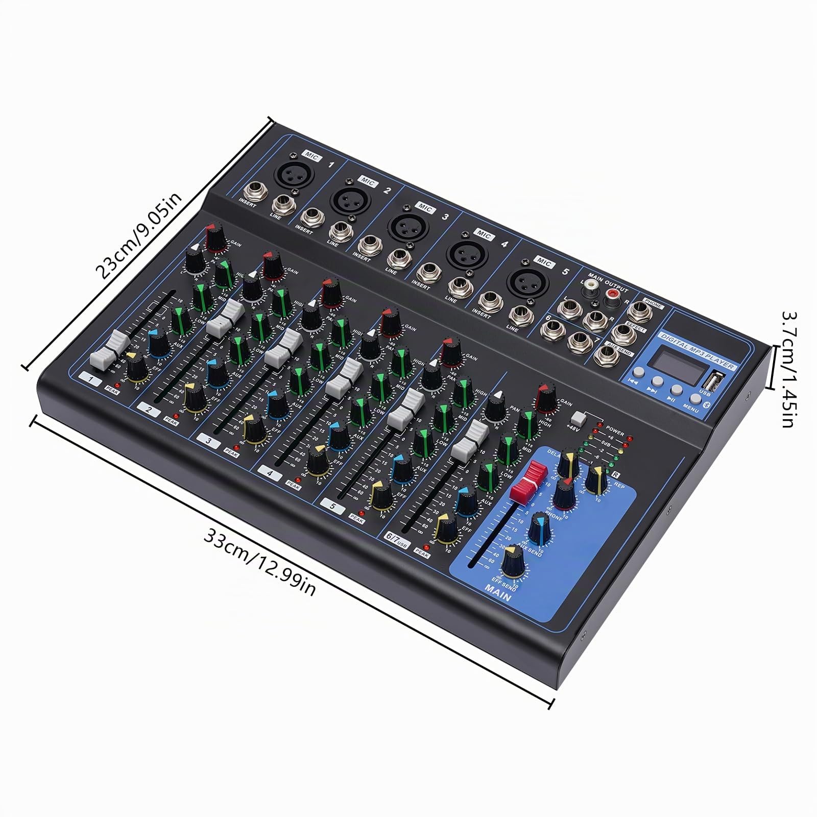 Mixer audio a 7 canali portatile Bluetooth audio mixer mixer professionale console USB Bluetooth + 48 V XLR Phantom Power DJ Live Karaoke