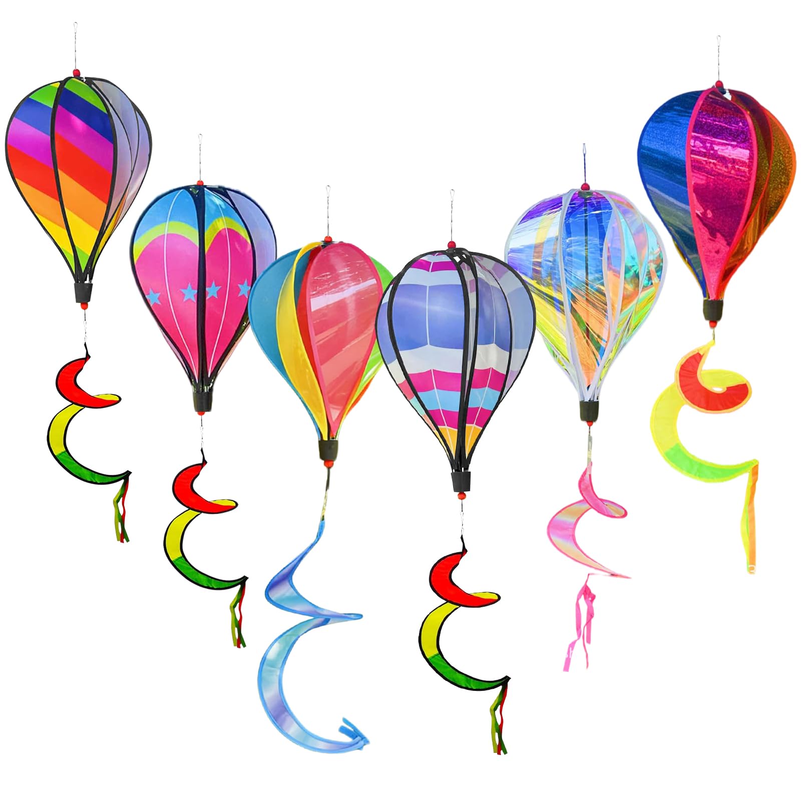 Lot de 6 carillons éoliens à air chaud - 110 cm - Carillon éolien pour l'extérieur - Arc-en-ciel - Décoration de jardin à suspendre - Pour jardin d'enfants, parc