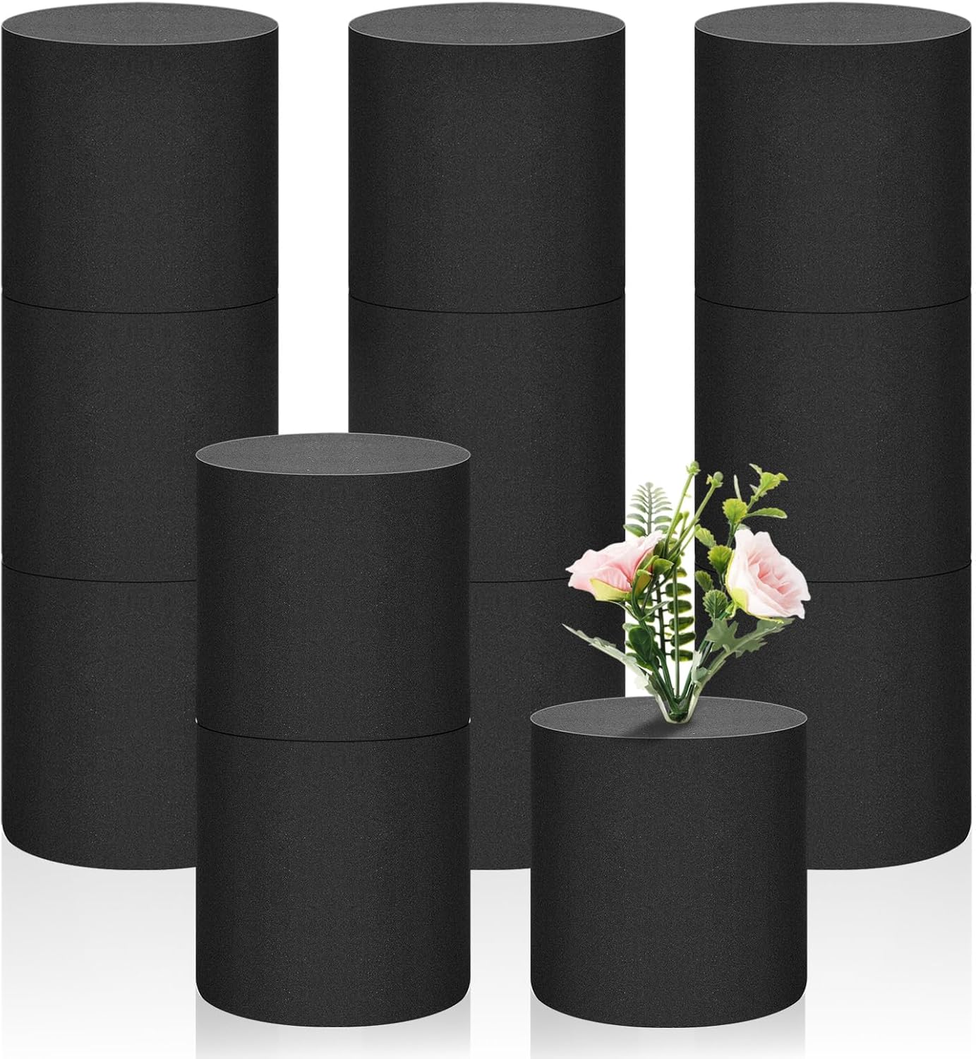 Ferrochef 12 Pcs Reusable Floral Foam Blocks Black Water Weather Resistant Dry Floral Foam Blocks 3 x 3 Round for Artificial Flower Arrangement Outdoor Flower Box Hanging Planters Wedding Home Decor