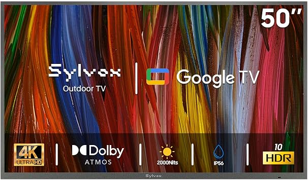 SYLVOX Outdoor TV, 50 inch Smart Waterproof Outdoor TV, 4K UHD Weatherproof | IP56, Support Dolby Vision Atmos, Google Cast, 1000 nit Brightness for Outside Partial Sun & Full Shade Deck Pro 3.0 /2026