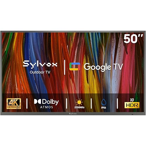 SYLVOX Outdoor TV, 50 inch Smart Waterproof Outdoor TV, 4K UHD Weatherproof | IP56, Support Dolby Vision Atmos, Google Cast, 1000 nit Brightness for Outside Partial Sun & Full Shade (Deck Pro 3.0 /2026)