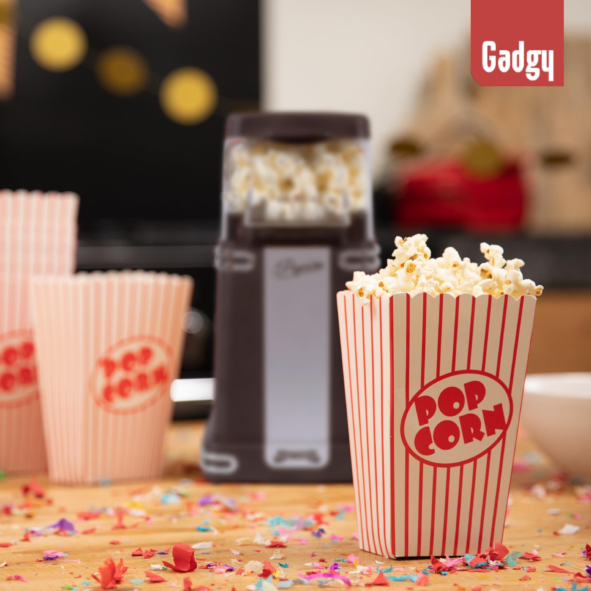 Gadgy Machine à Pop-Corn - Appareil à Popcorn - Machine à Pop-Corn à Air Chaud Rapide - Sans Huile, sans Graisse - avec Tasse à Mesurer et Couvercle Supérieur Amovible - Revêtement Noir Rétro