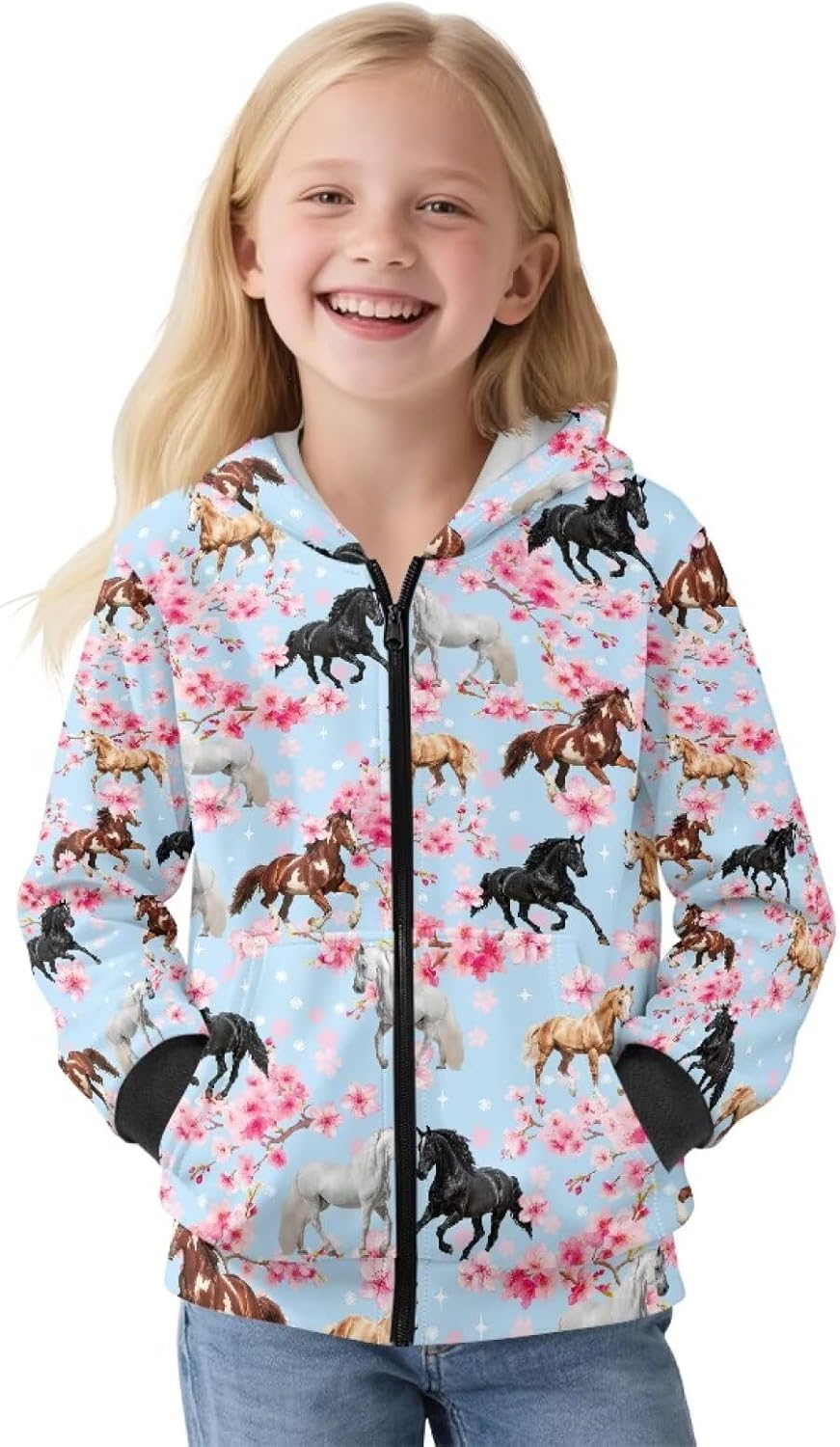 Girls Long Sleeve Hoodies 6-16Y Full Zip Fleece Hooded Sweatshirts Jacket Coat