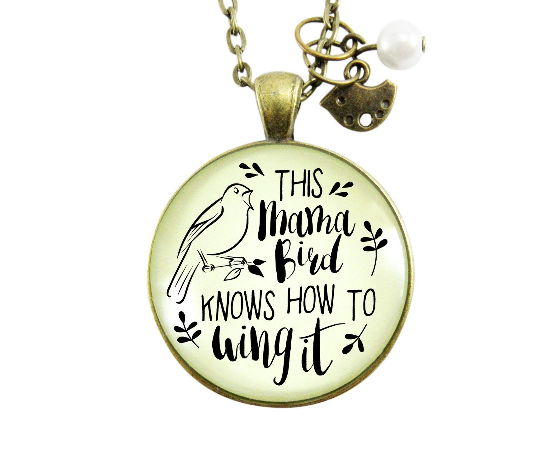 Mama Bird Necklace 1 Child Wings It Baby Bird Charm Gift Mom Jewelry 24"