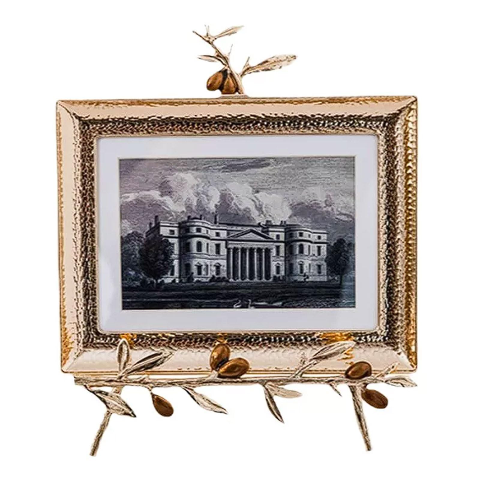 Retro Style 6-Inch Art Photo Frame Metal Frame European Style Decorative Ornament, 3D Branches Leaves Design in Gold photograph