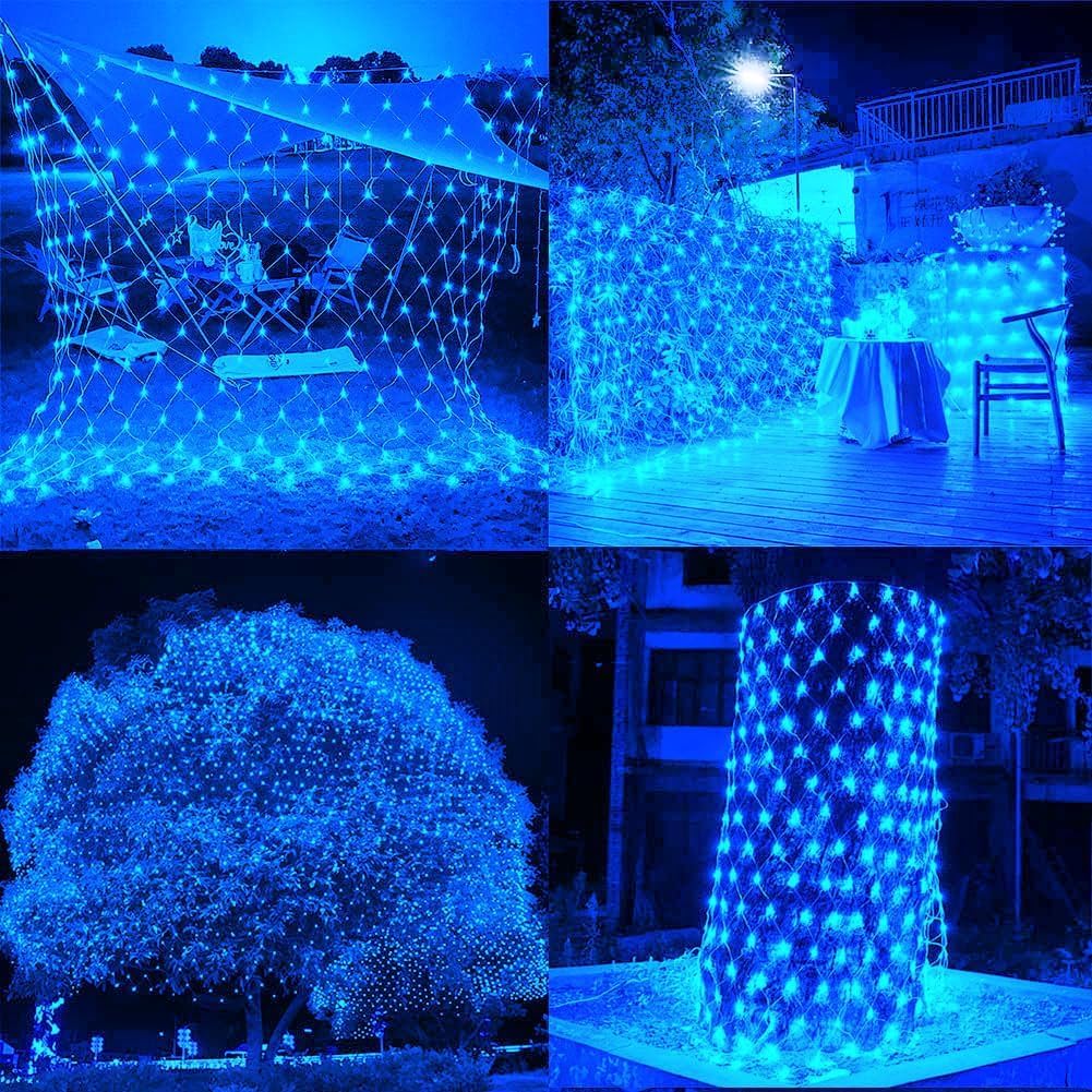 KINGCOO 672LED Lichternetz Lichterkette, Wasserdichte Batteriebetriebene Netzlicht Mesh Lichtervorhang Leuchten für Garten Außen Innen Weihnachten Hochzeit Party Wand Dekor (Blau, 6X4M)