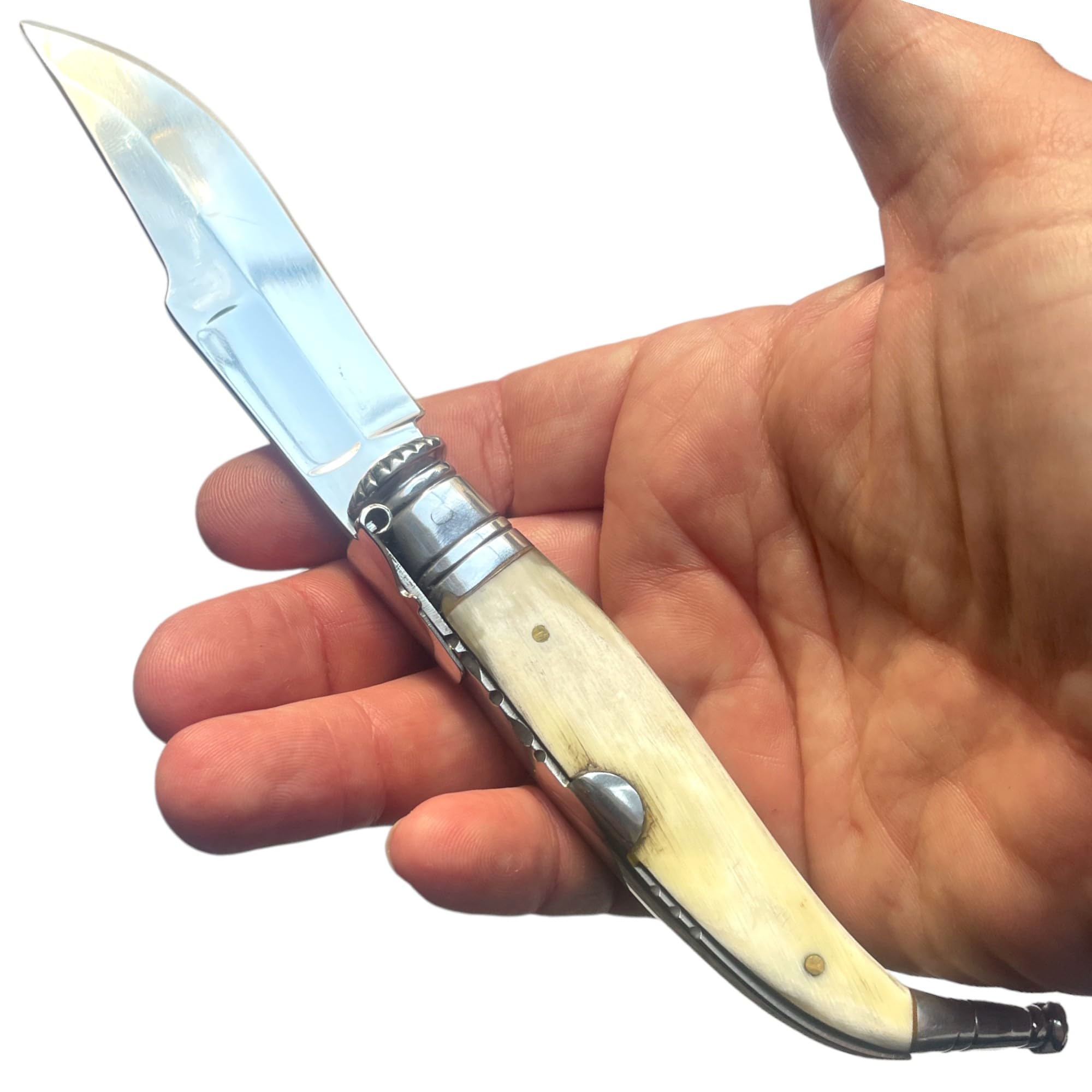 Coltello classico di lusso in corno di toro - 21,50 cm - lama in acciaio 3Cr13Mov da 9,30 cm - manico in legno a 12,20 cm - peso 80,00 g - Portabilità e utilizzo quotidiano