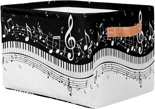 Miniatura 2 de Cesta de almacenamiento, notas musicales de piano abstracto, caja de almacenamiento plegable grande con asa, duradera e impermeable, organizador de